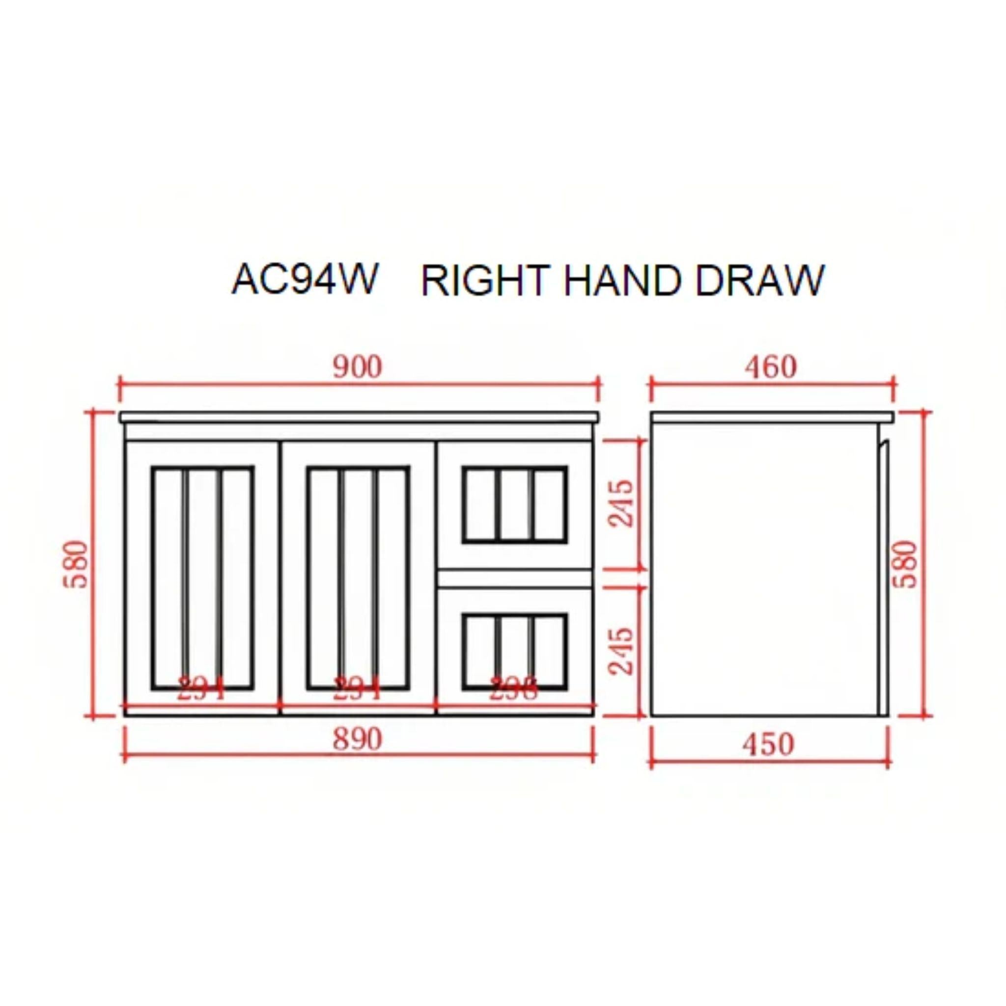 CETO ACACIA SHAKER MATTE WHITE 900MM SINGLE BOWL WALL HUNG VANITY (AVAILABLE IN LEFT AND RIGHT HAND DRAWER)