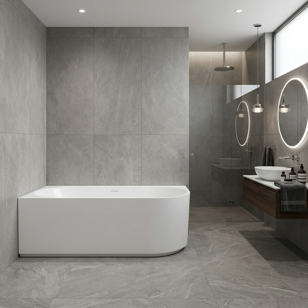 ATTICA CELINE LEFT CORNER BATHTUB WITH OVERFLOW MATTE WHITE (AVAILABLE IN 1500MM AND 1700MM)