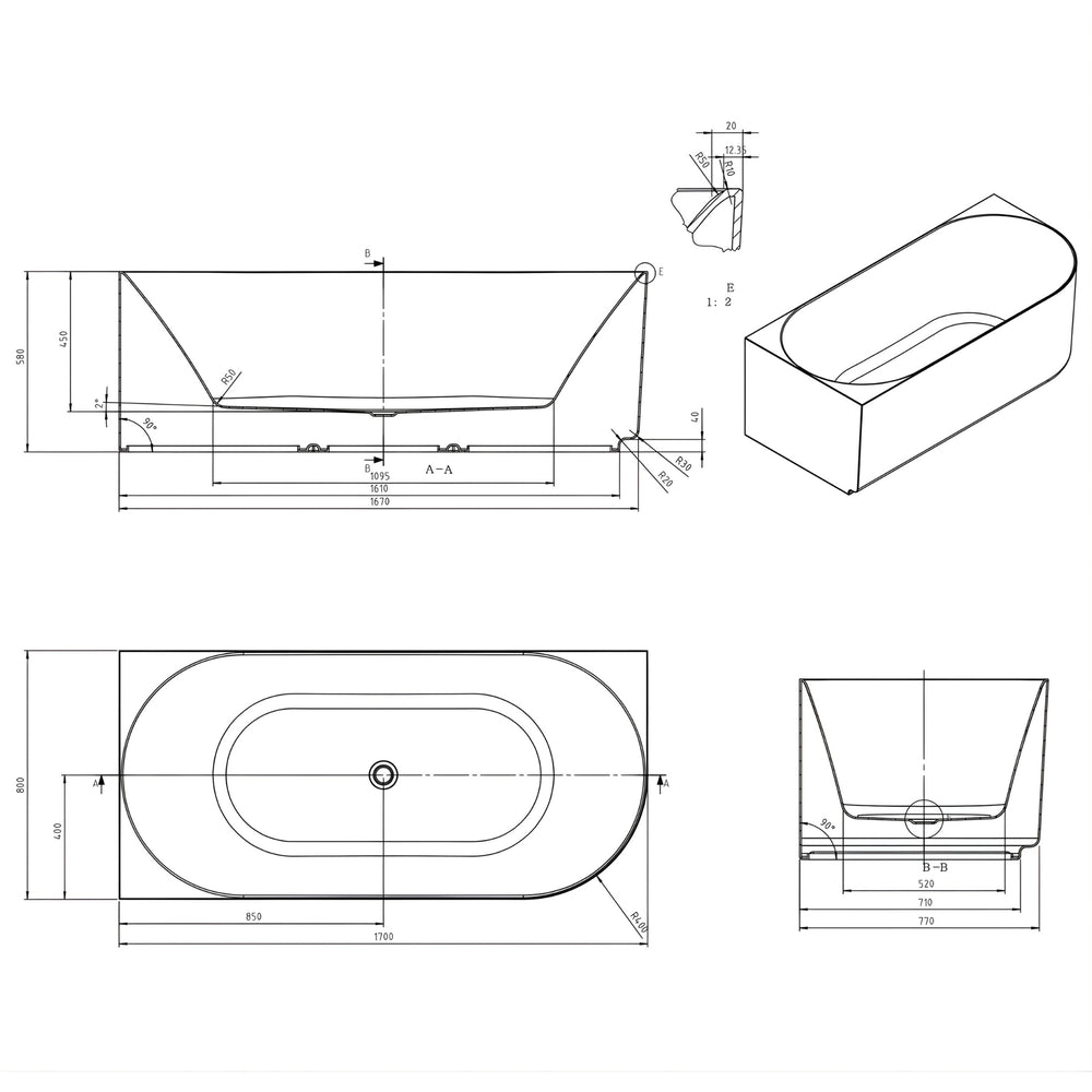 ATTICA CELINE LEFT CORNER BATHTUB WITH OVERFLOW MATTE WHITE (AVAILABLE IN 1500MM AND 1700MM)