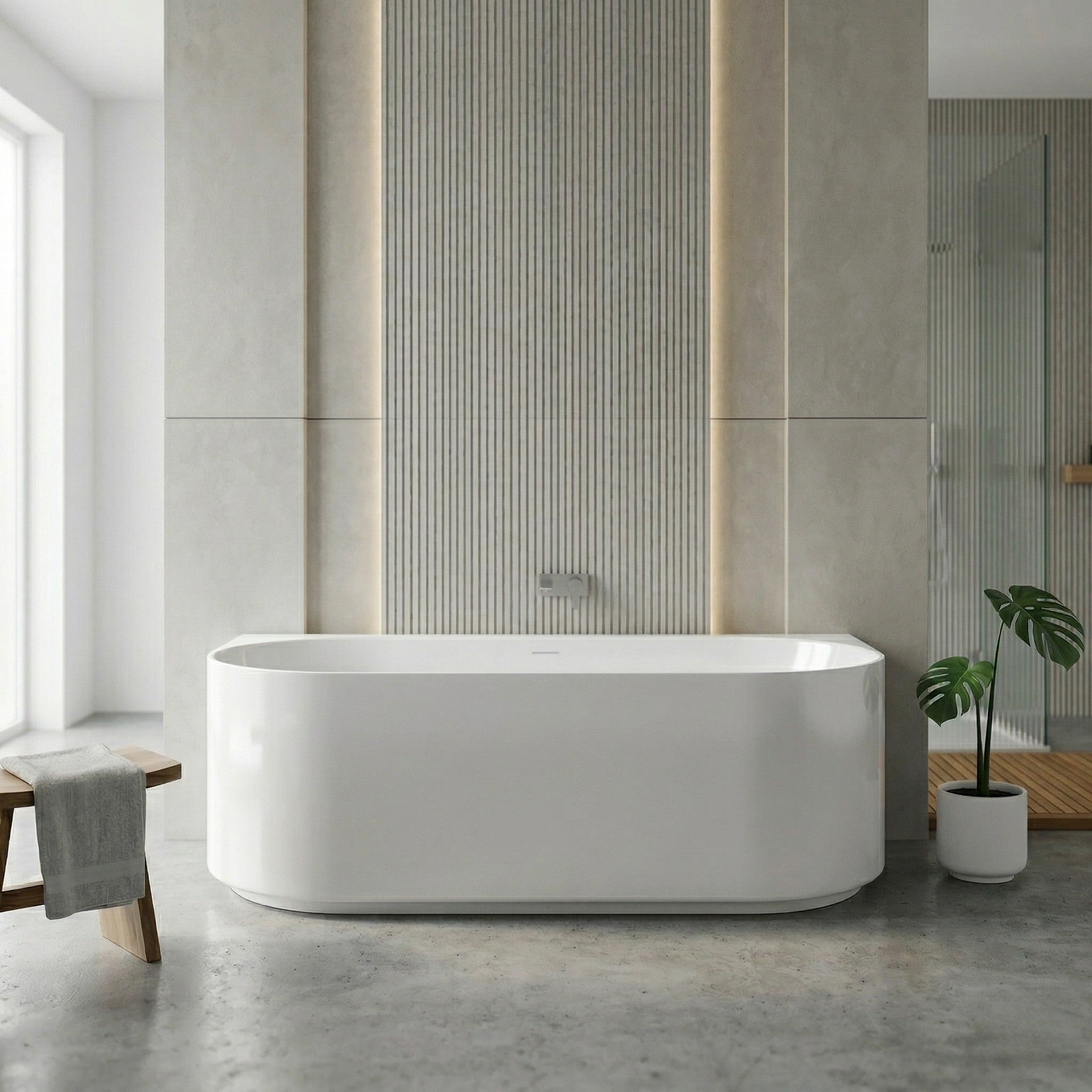 ATTICA CELINE BACK TO WALL BATHTUB WITH OVERFLOW GLOSS WHITE (AVAILABLE IN 1500MM AND 1700MM)
