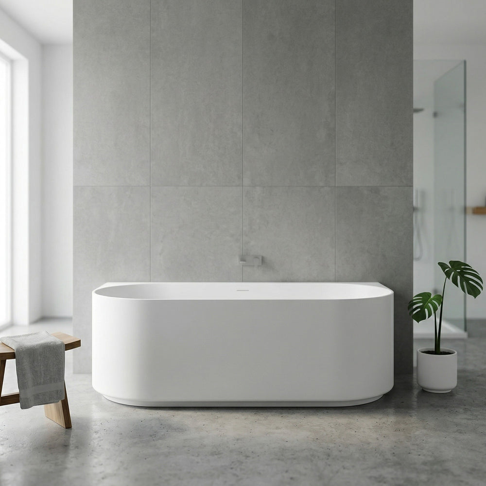 ATTICA CELINE BACK TO WALL BATHTUB WITH OVERFLOW MATTE WHITE (AVAILABLE IN 1500MM AND 1700MM)