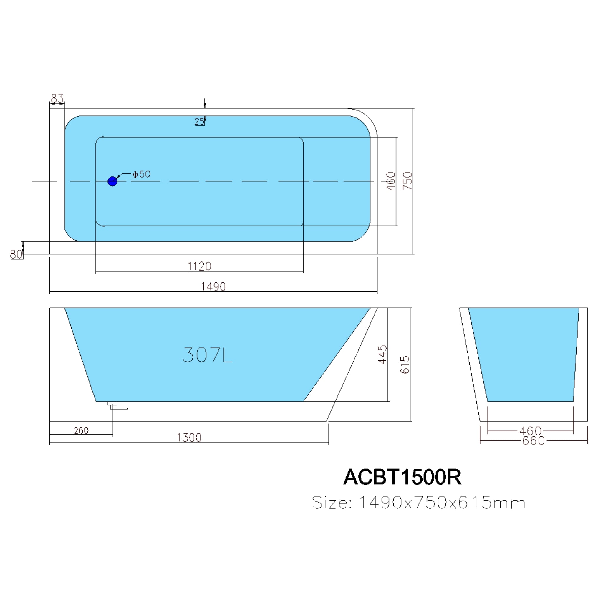 POSEIDON AVIS RIGHT CORNER BACK TO WALL BATHTUB GLOSS WHITE (AVAILABLE IN 1500MM AND 1700MM)