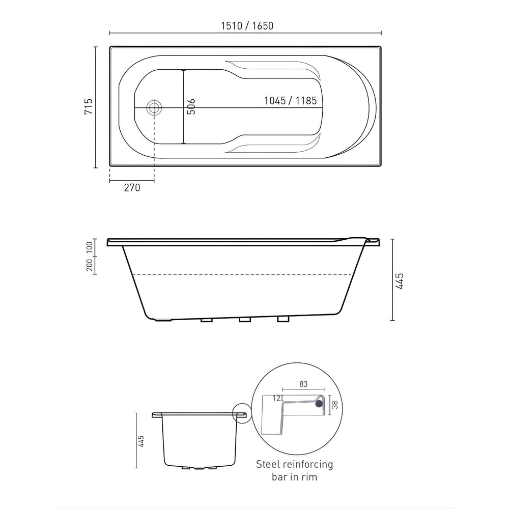 DECINA ADATTO INSET BATH GLOSS WHITE (AVAILABLE IN 1510MM AND 1650MM)