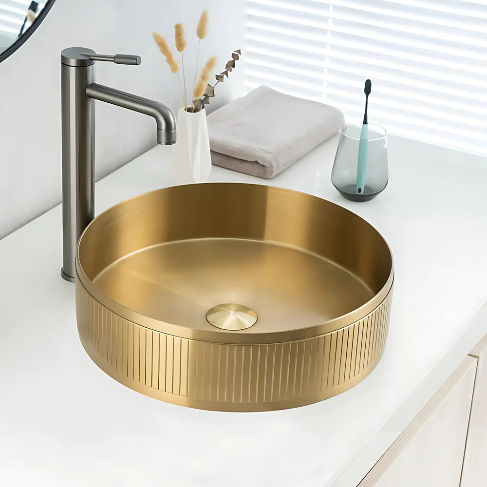 ALIA TEXTURED-SS ABOVE COUNTER BASIN STAINLESS STEEL BRUSHED GOLD 400MM