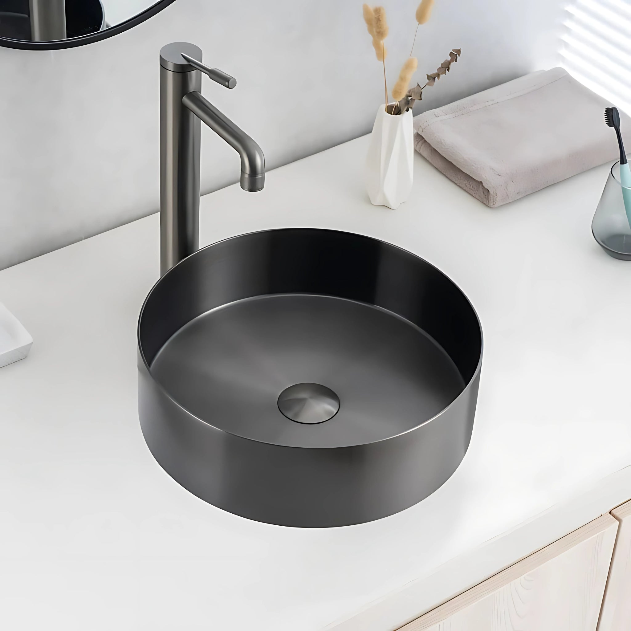 ALIA SS ABOVE COUNTER BASIN STAINLESS STEEL GUNMETAL GREY 400MM