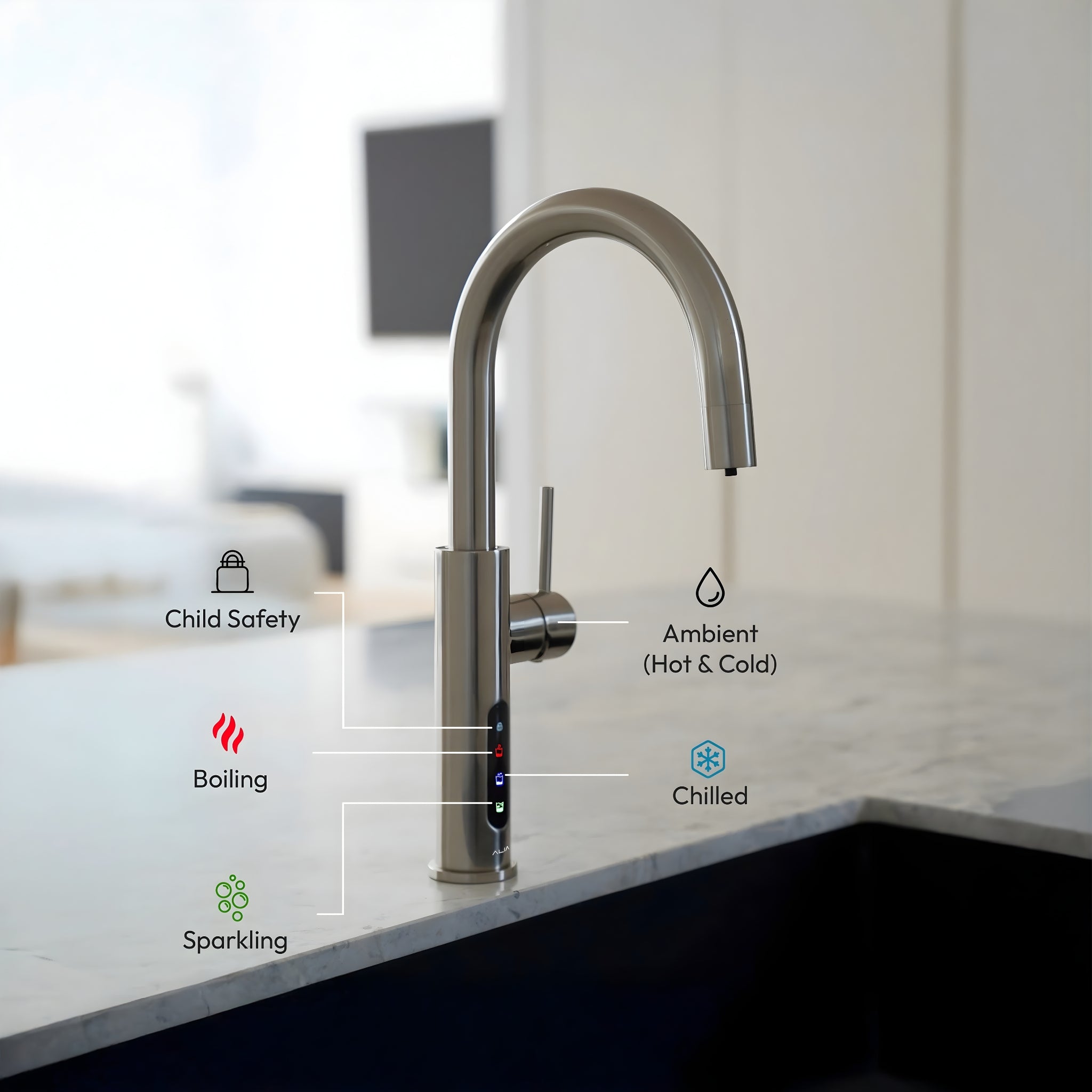 ALIA X51 LEAD FREE INSTANT HOT, COLD AND SPARKLING FILTERED WATER TAP GUNMETAL GREY