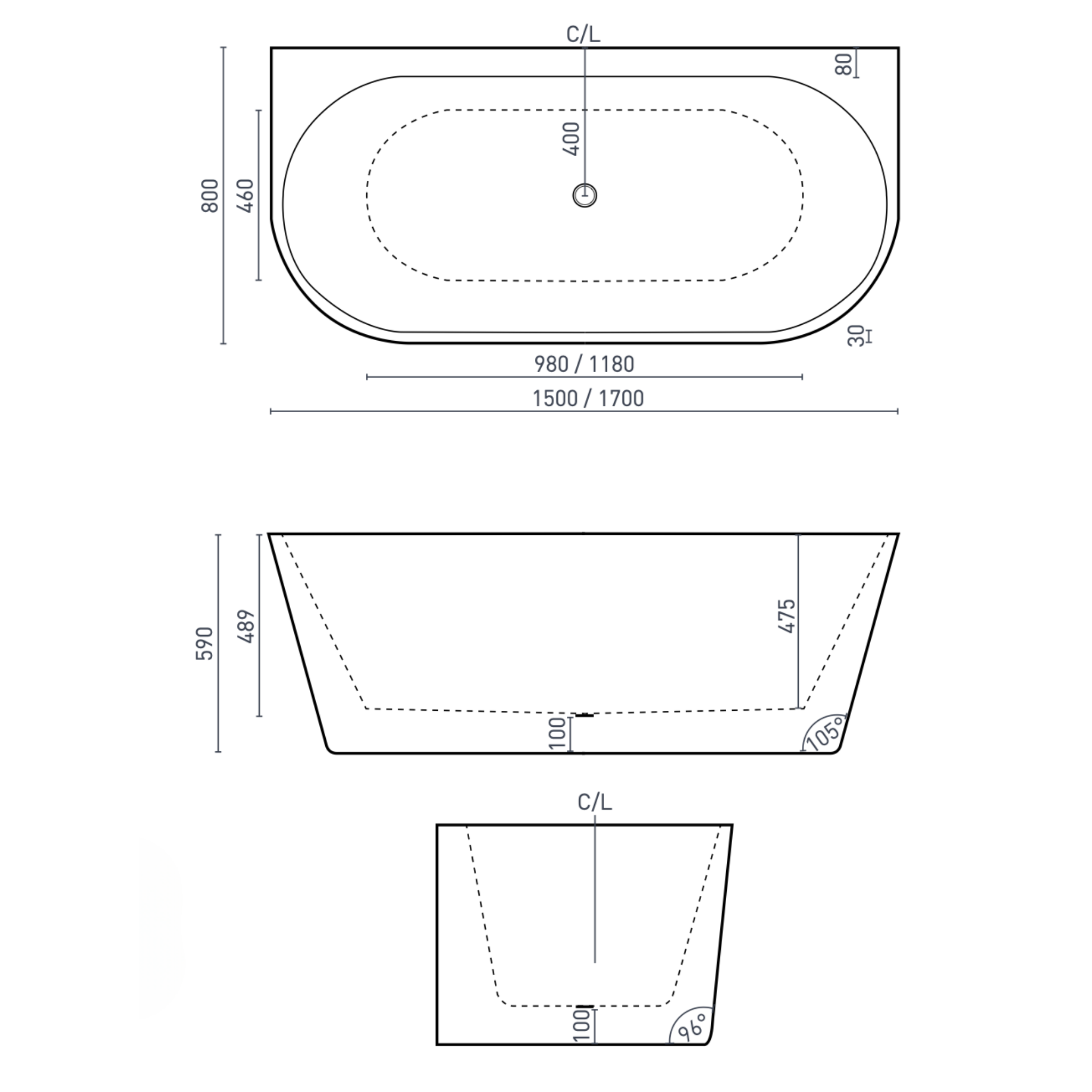 DECINA ALEGRA BACK-TO-WALL FREESTANDING BATH GLOSS WHITE (AVAILABLE IN 1500MM AND 1700MM)