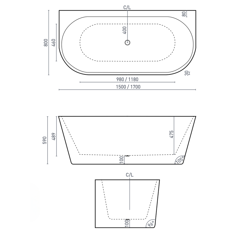 DECINA ALEGRA BACK-TO-WALL FREESTANDING BATH GLOSS WHITE (AVAILABLE IN 1500MM AND 1700MM)