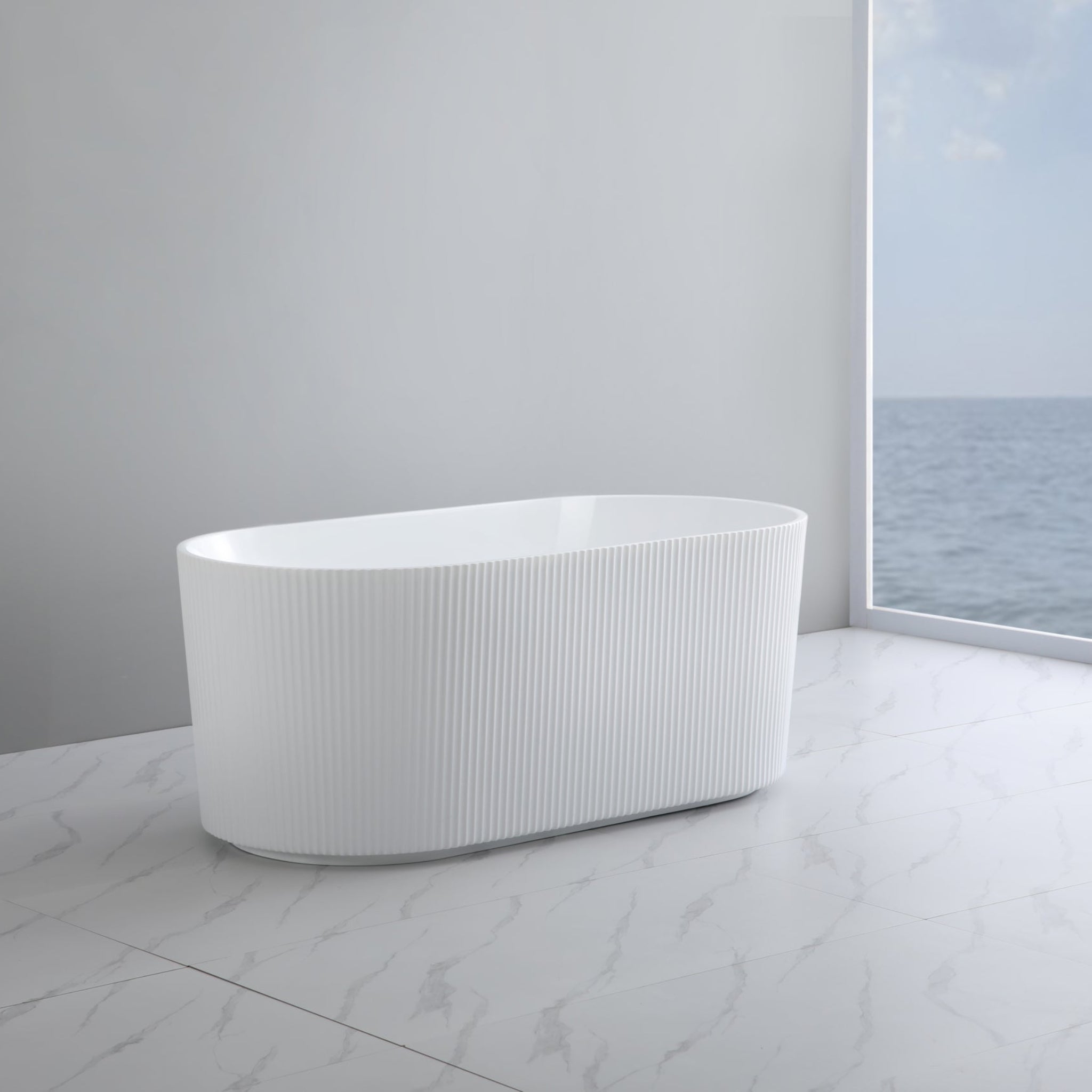 CETO ALLY GROOVE OVAL FREESTANDING BATH GLOSS WHITE (AVAILABLE IN 1500MM AND 1700MM)