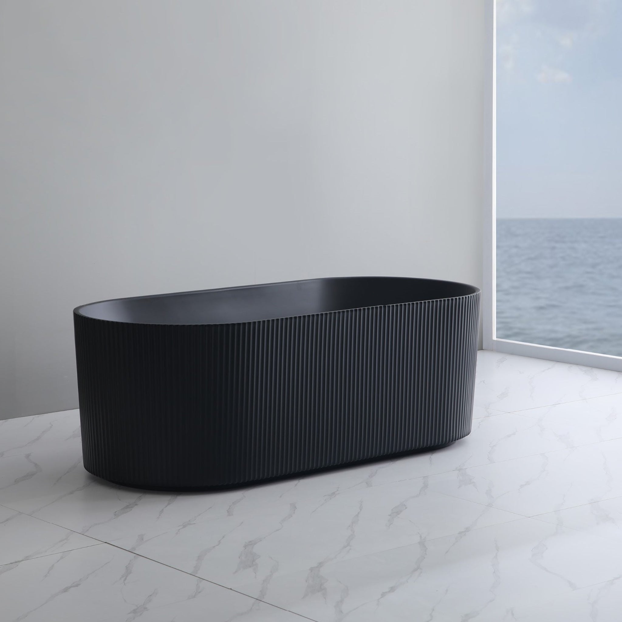 CETO ALLY GROOVE OVAL FREESTANDING BATH MATTE BLACK (AVAILABLE IN 1500MM AND 1700MM)