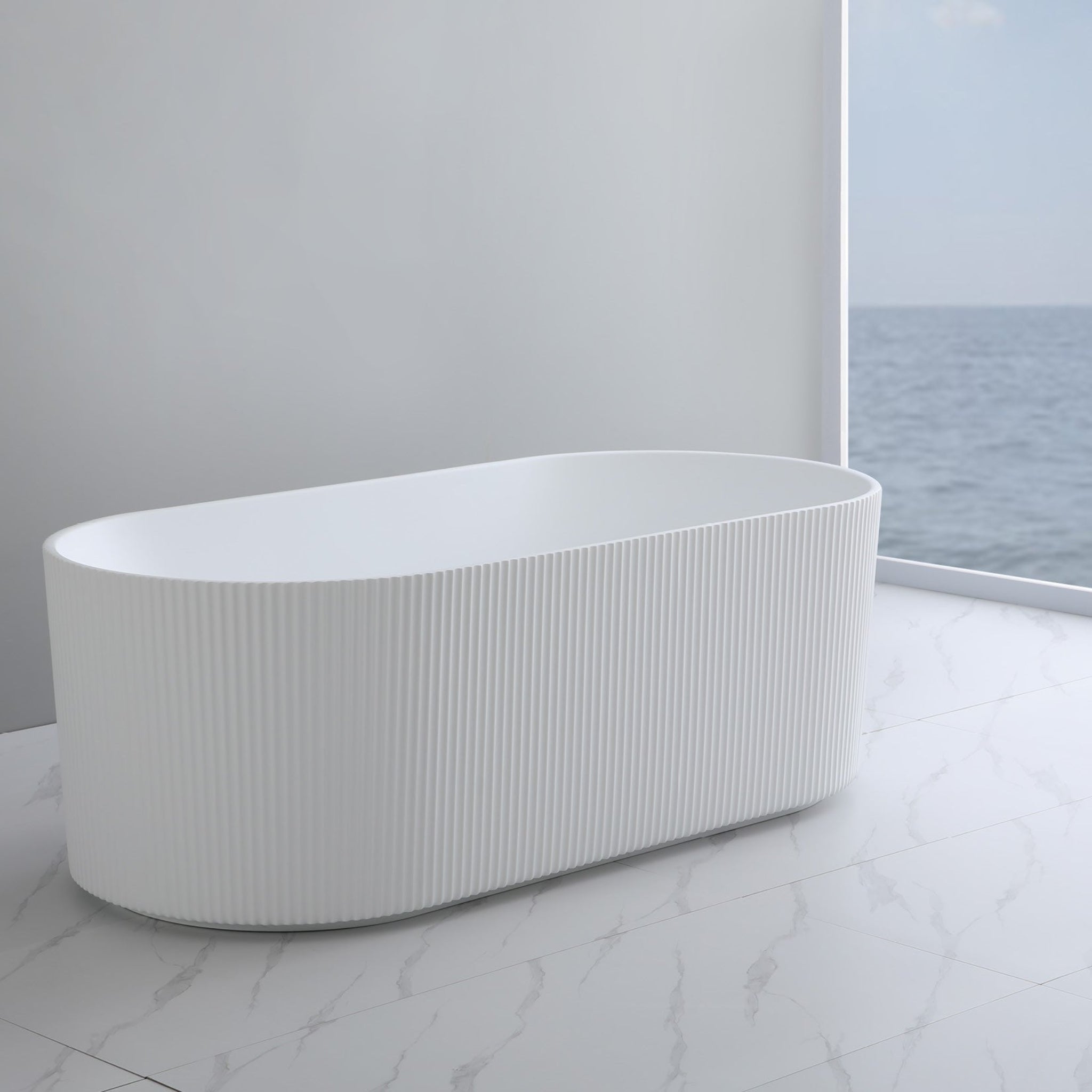CETO ALLY GROOVE OVAL FREESTANDING BATHTUB MATTE WHITE (AVAILABLE IN 1500MM AND 1700MM)