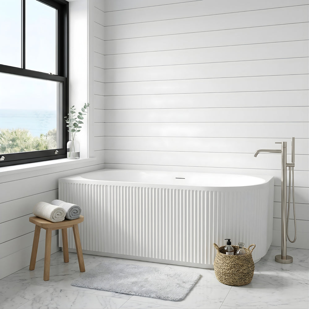 ATTICA HAVANA FLUTED LEFT CORNER BATHTUB WITH OVERFLOW GLOSS WHITE (AVAILABLE IN 1500MM AND 1700MM)