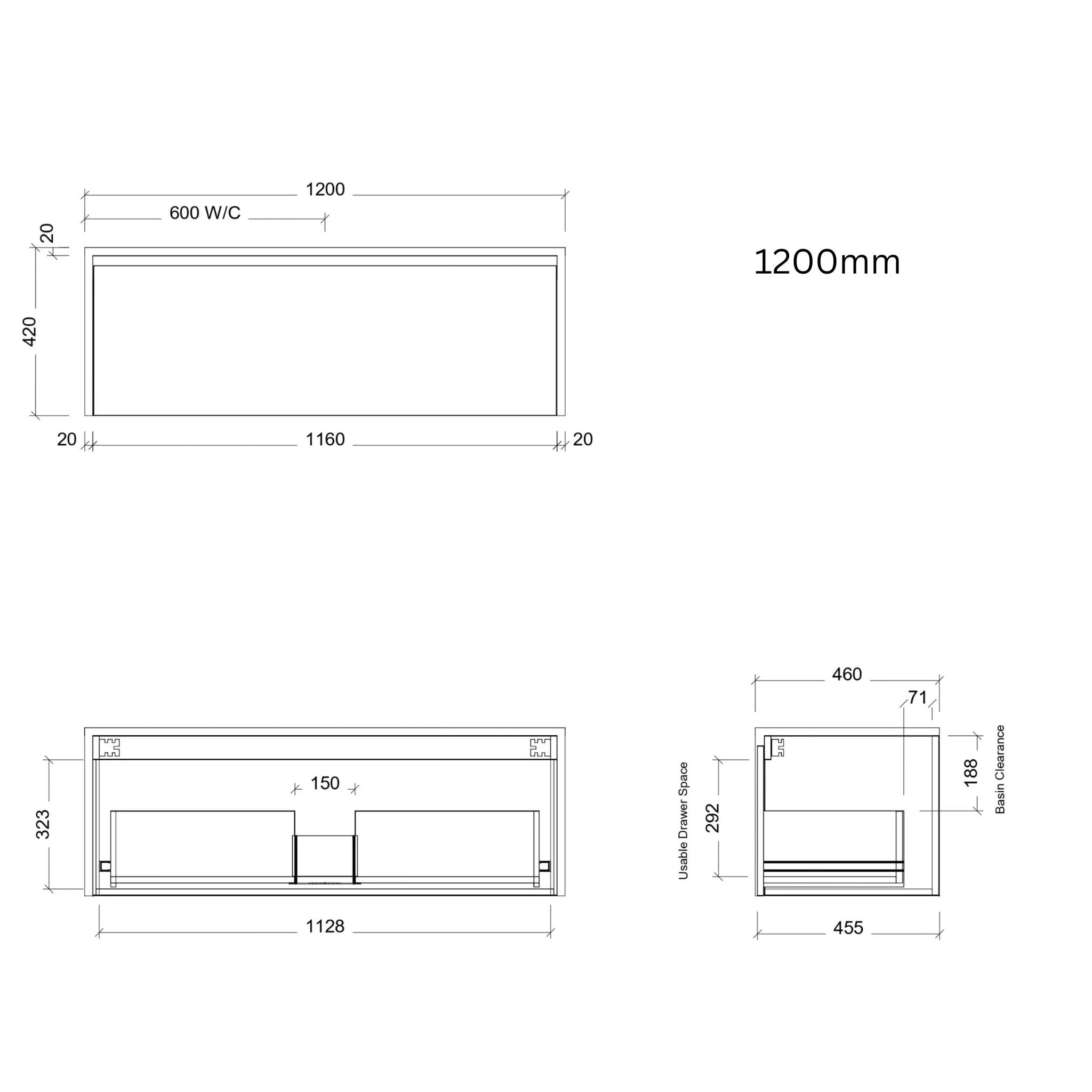 TIMBERLINE AINSWORTH CUSTOM WALL HUNG VANITY (ALL SIZING)
