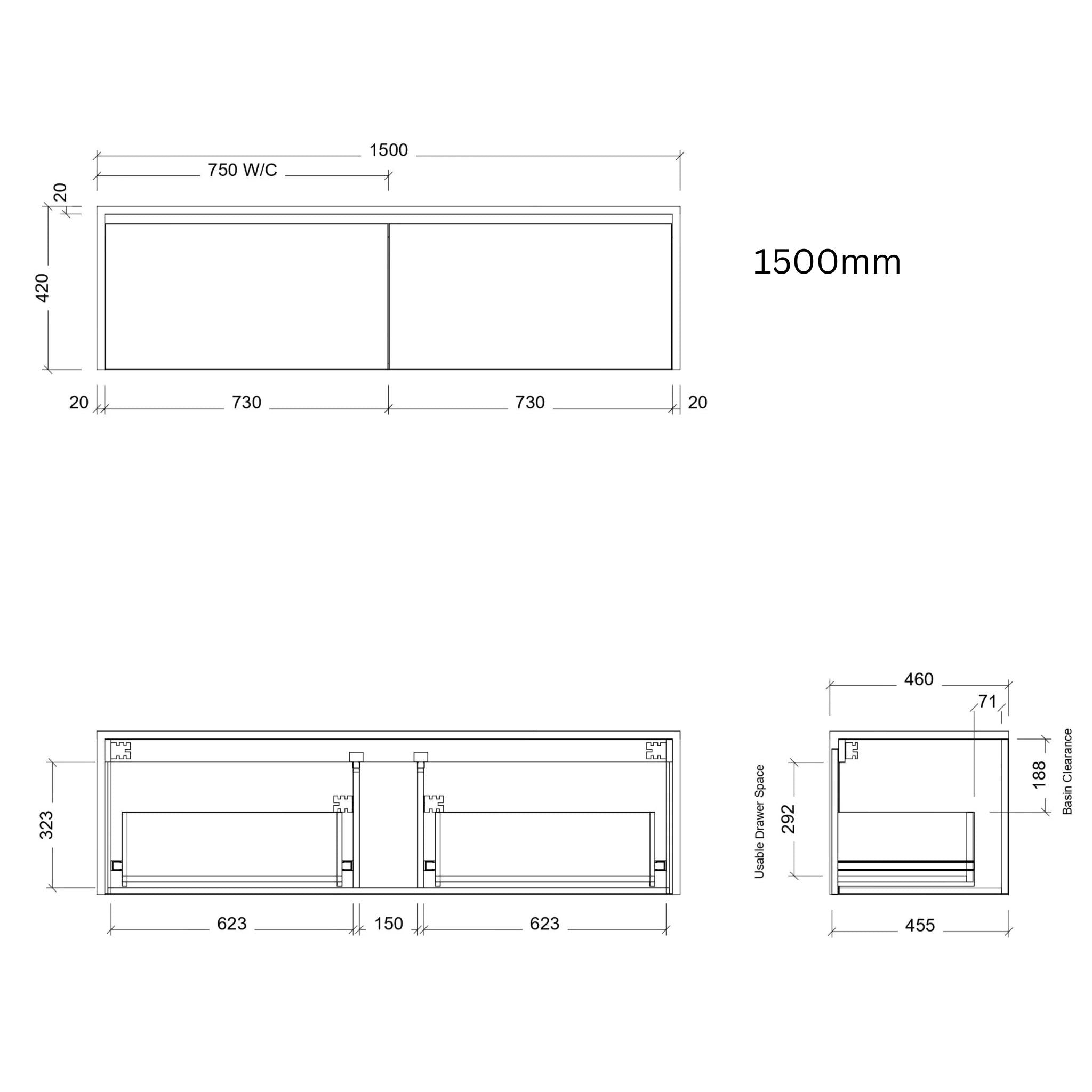 TIMBERLINE AINSWORTH CUSTOM WALL HUNG VANITY (ALL SIZING)
