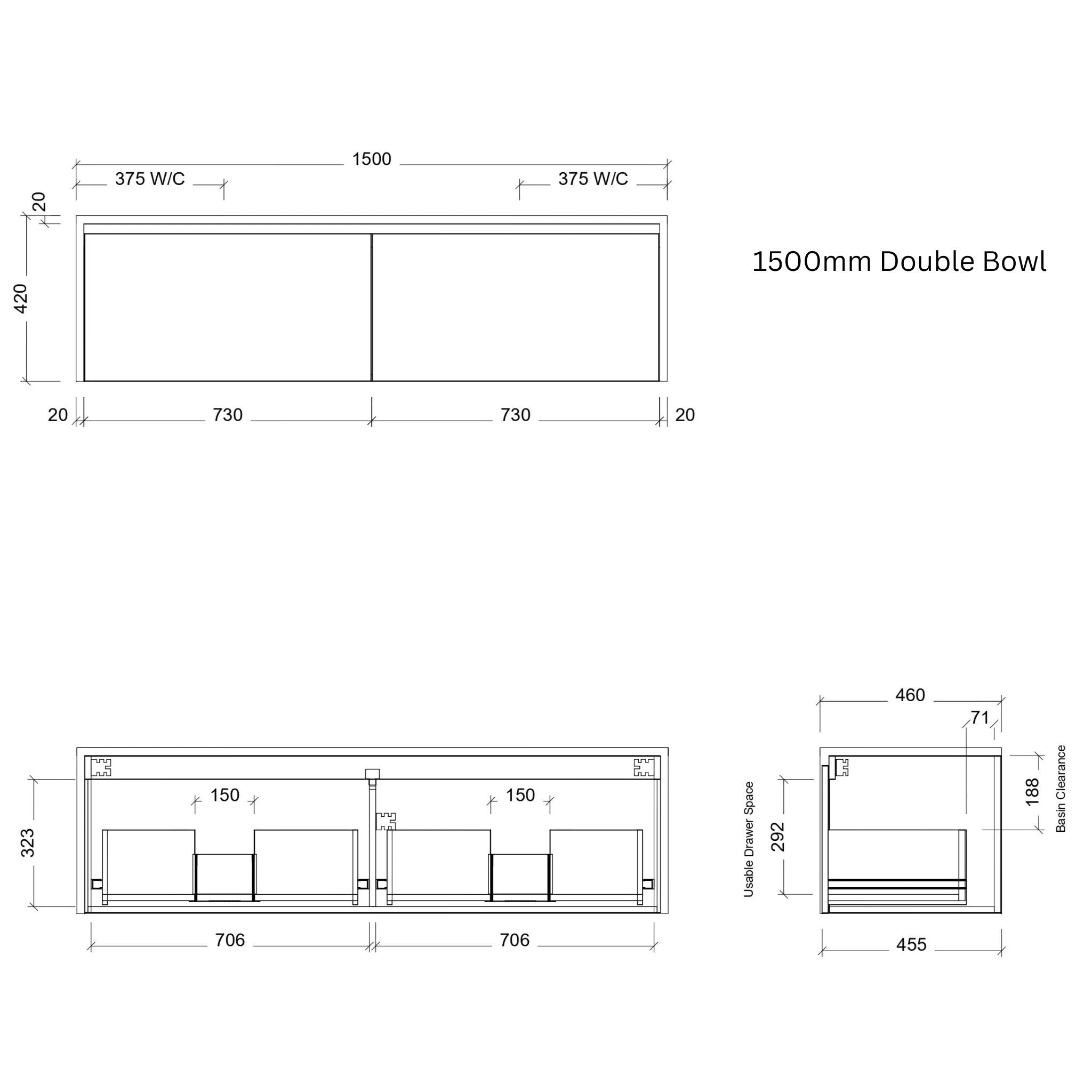 TIMBERLINE AINSWORTH CUSTOM WALL HUNG VANITY (ALL SIZING)