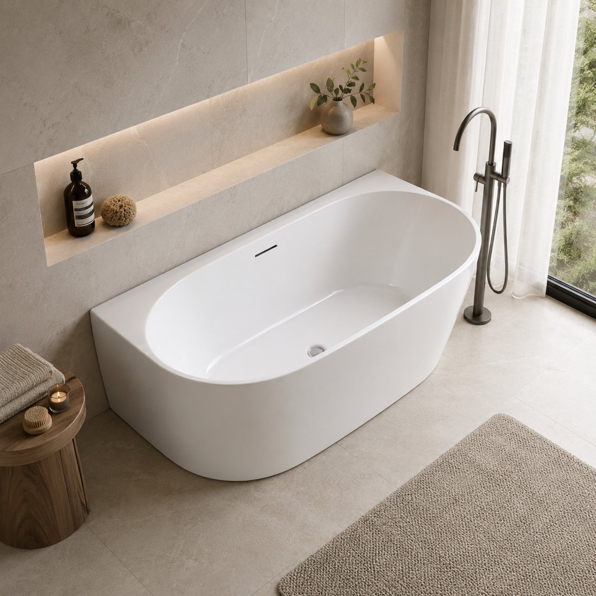 VITO ATLANTIC BACK-TO-WALL BATHTUB WITH OVERFLOW GLOSS WHITE (AVAILABLE IN 1500MM AND 1700MM)