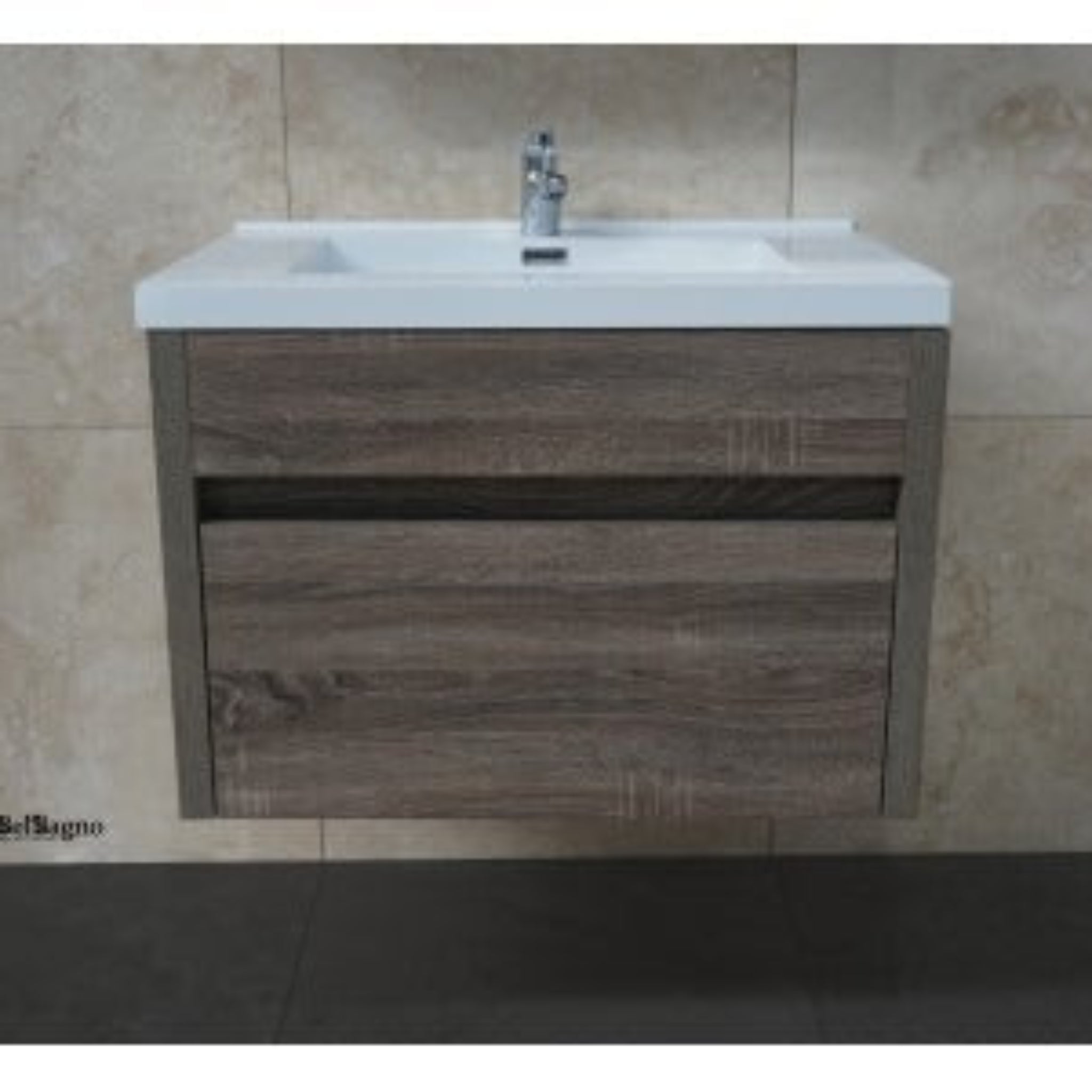 BELBAGNO ALEXANDRA SILVER OAK 760MM SINGLE BOWL WALL HUNG VANITY AND BASIN