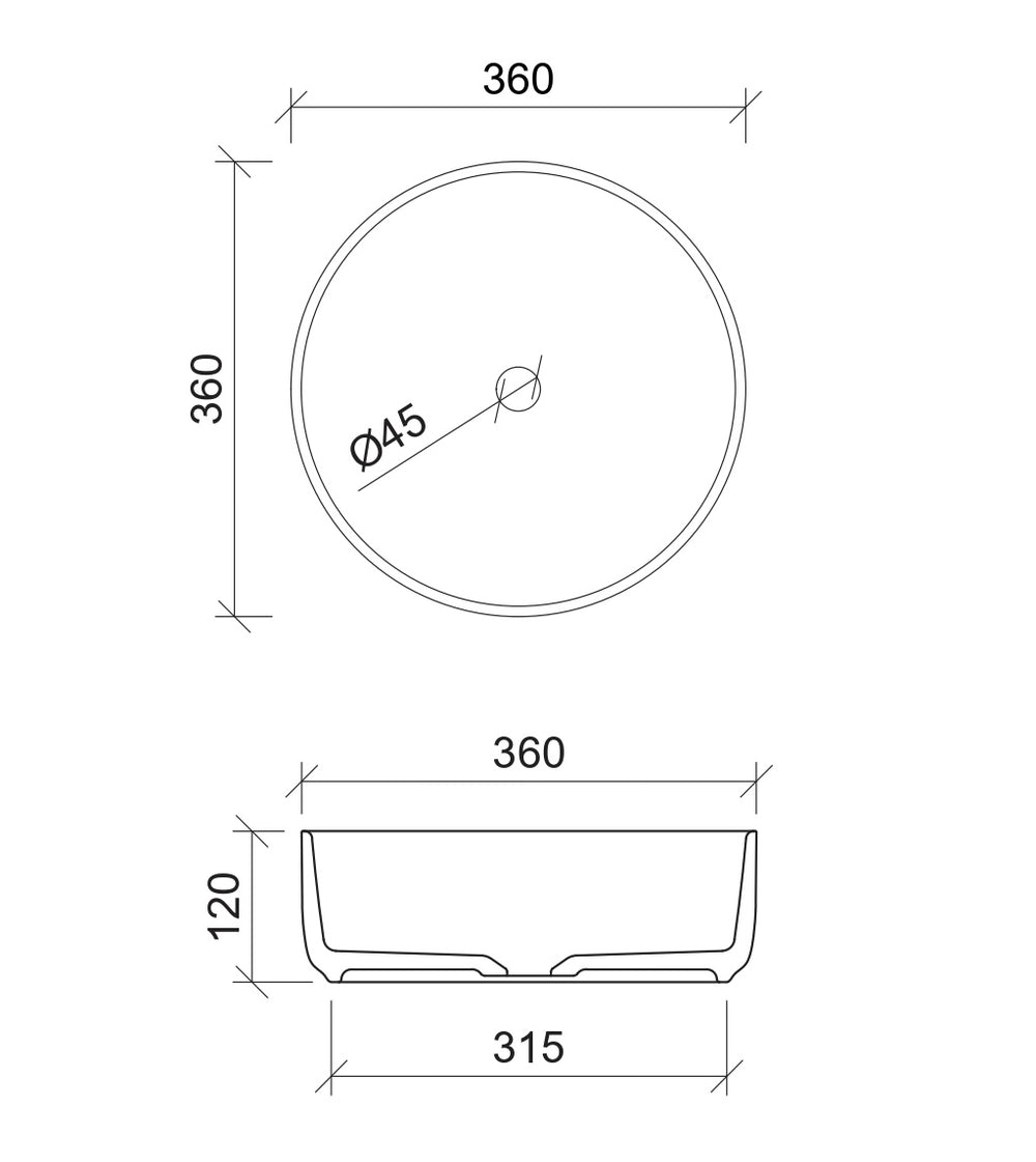 TIMBERLINE ALLURE ARROW ABOVE COUNTER BASIN GLOSS WHITE 360MM