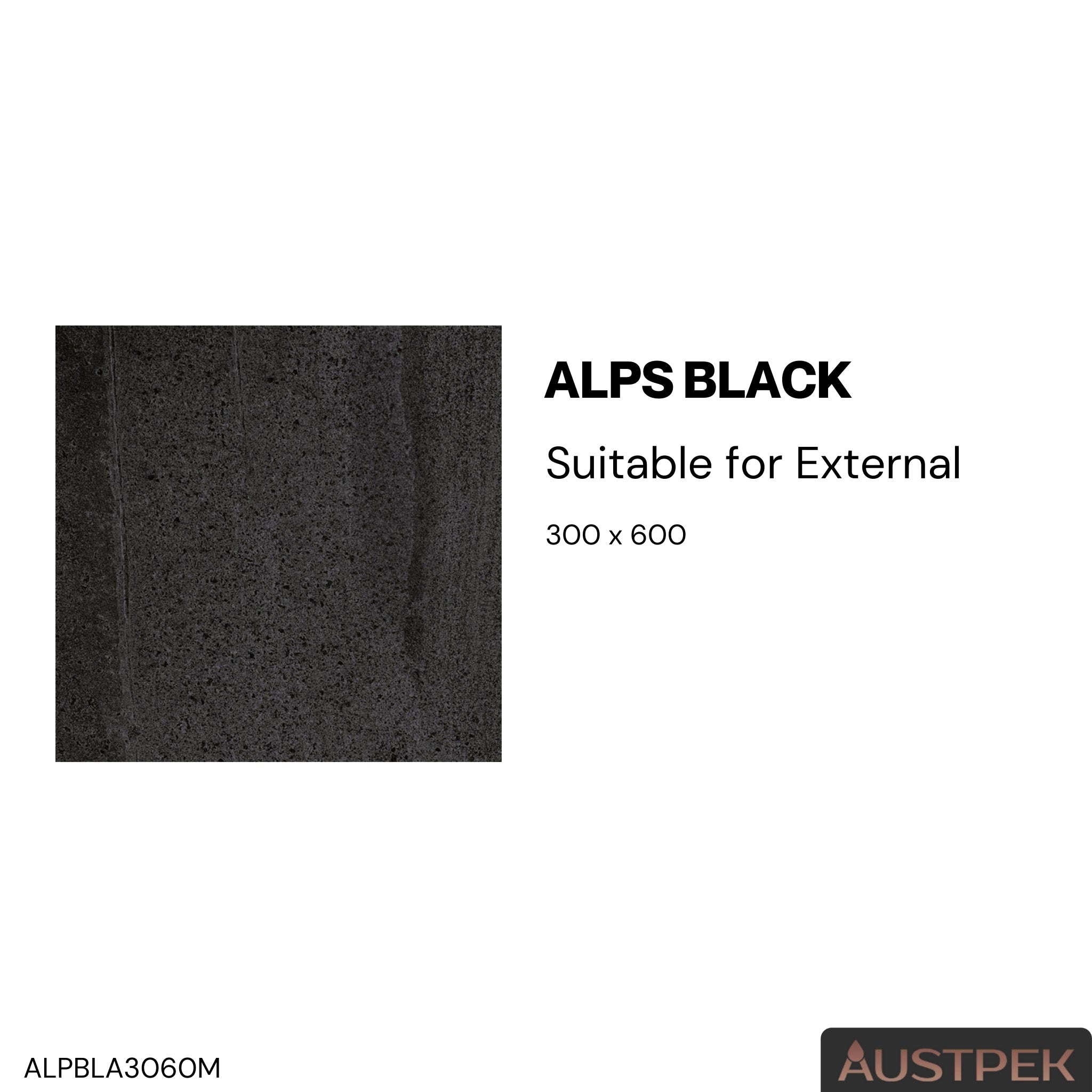 ELITE IMPORTERS ALPS BLACK MATTE 300X600MM RECTANGULAR TILE (PER BOX)