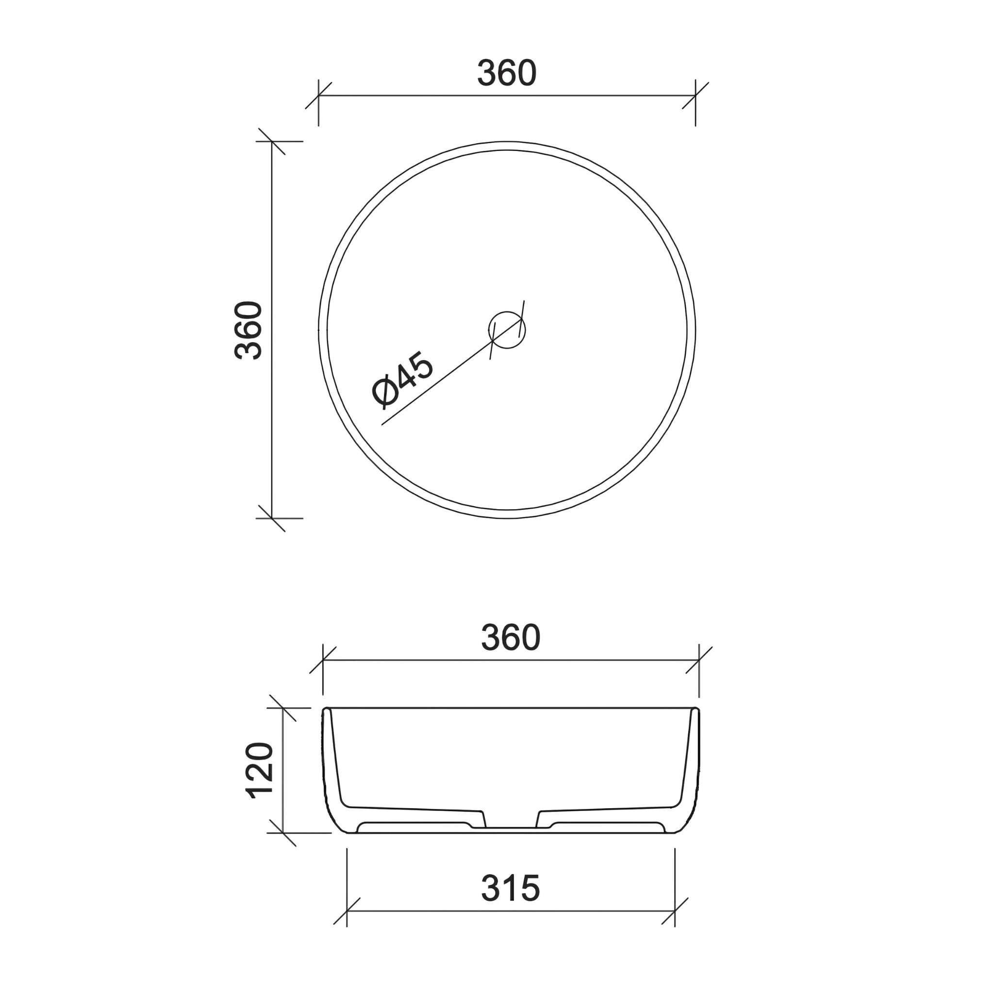 TIMBERLINE ALLURE RAKED ABOVE COUNTER BASIN MATTE WHITE 360MM