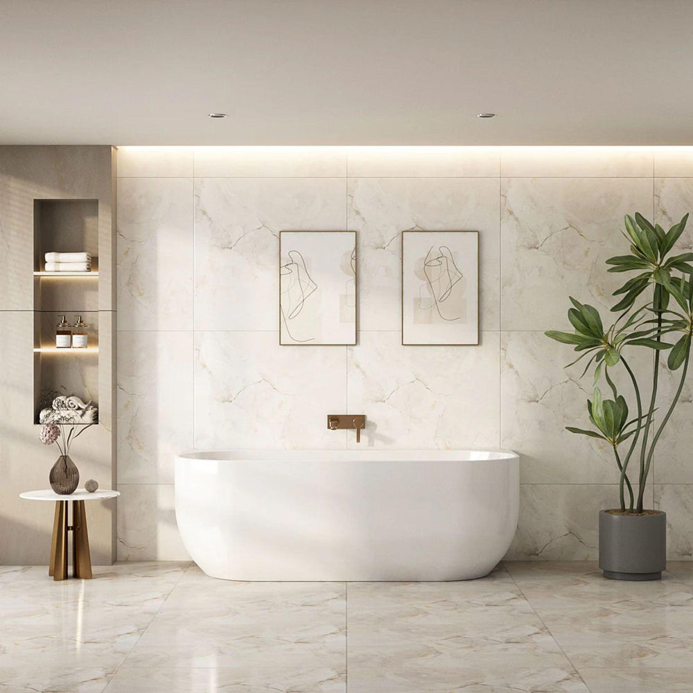 MERCIO ANNA BACK TO WALL BATHTUB GLOSS WHITE (AVAILABLE IN 1500MM AND 1700MM)