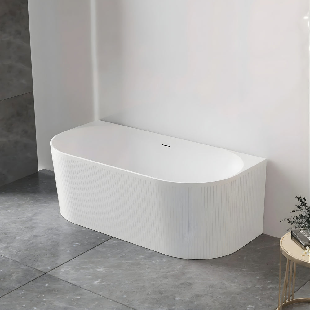 ATTICA NOOSA BACK TO WALL CORNER OVERFLOW BATHTUB MATTE WHITE 1500MM