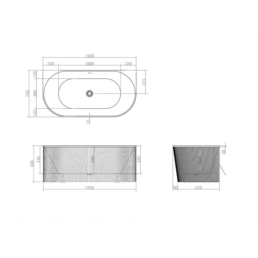 ATTICA NOOSA BACK TO WALL CORNER OVERFLOW BATHTUB MATTE WHITE 1500MM