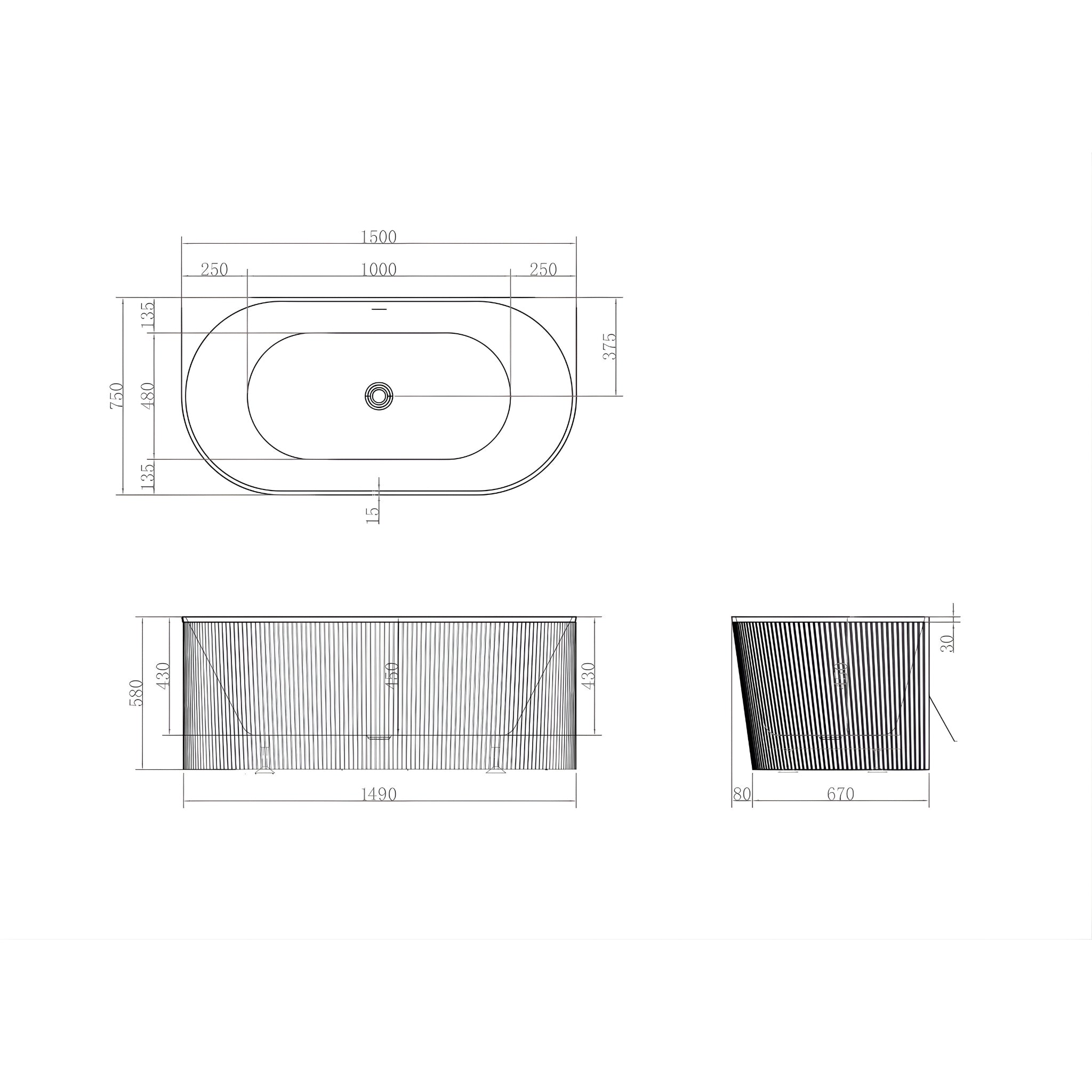 ATTICA NOOSA BACK TO WALL CORNER OVERFLOW BATHTUB MATTE WHITE 1500MM