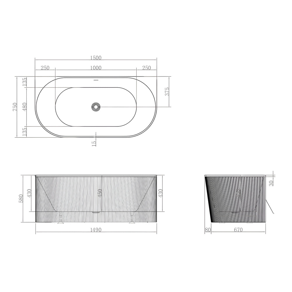 ATTICA NOOSA BACK TO WALL CORNER OVERFLOW BATHTUB GLOSS WHITE 1500MM