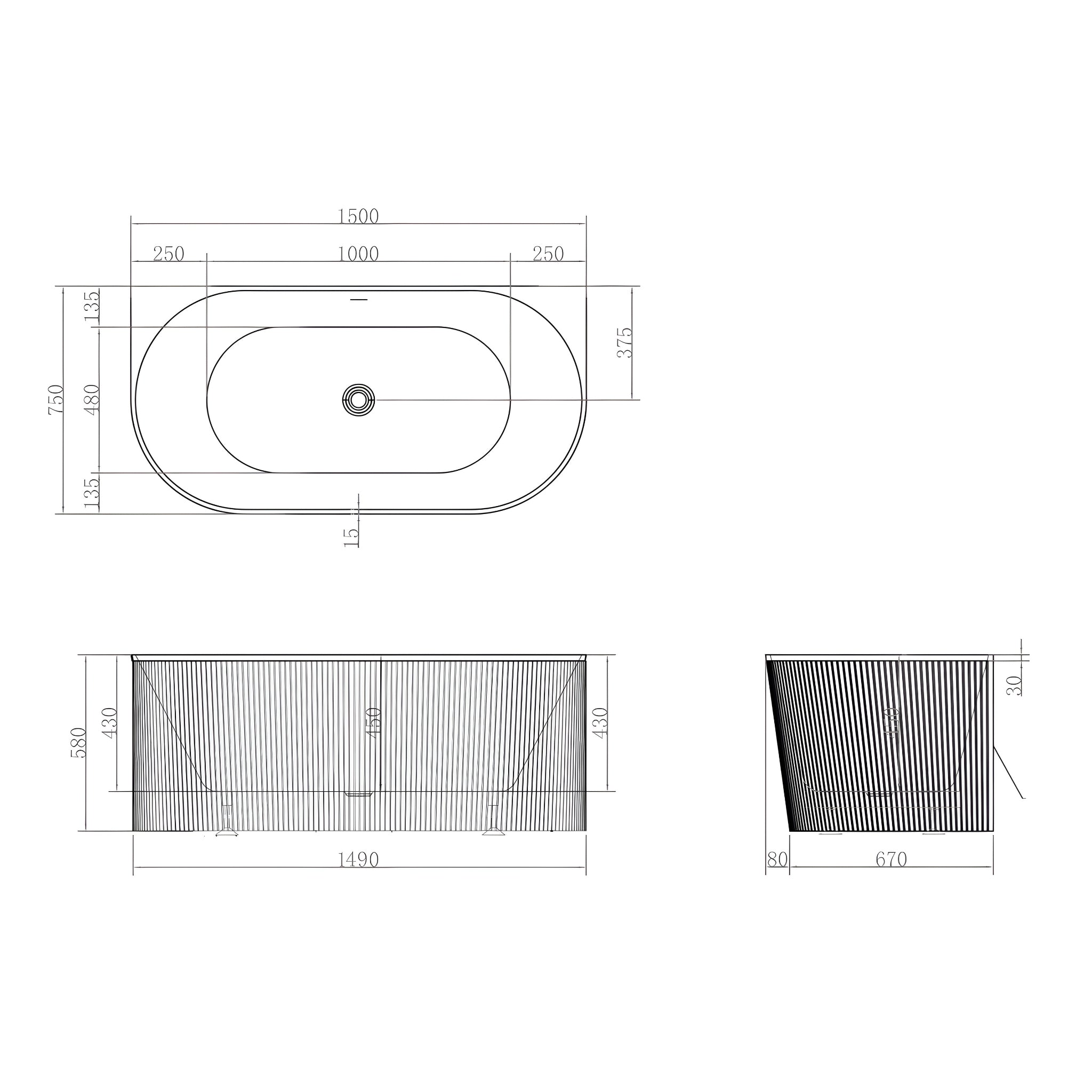 ATTICA NOOSA BACK TO WALL CORNER OVERFLOW BATHTUB GLOSS WHITE 1500MM