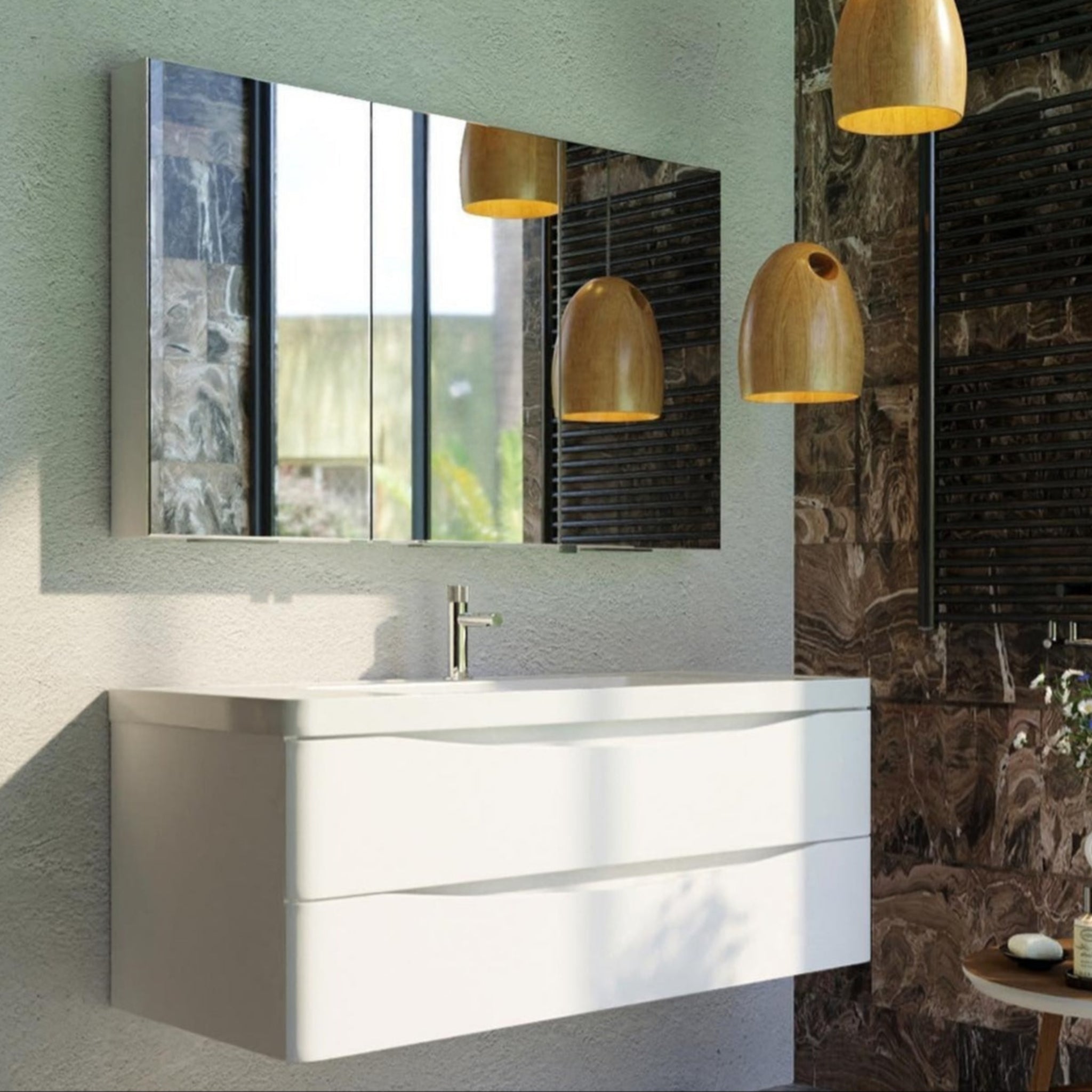 BELBAGNO ANCONA GLOSS WHITE 1200MM SINGLE BOWL WALL HUNG VANITY AND BASIN