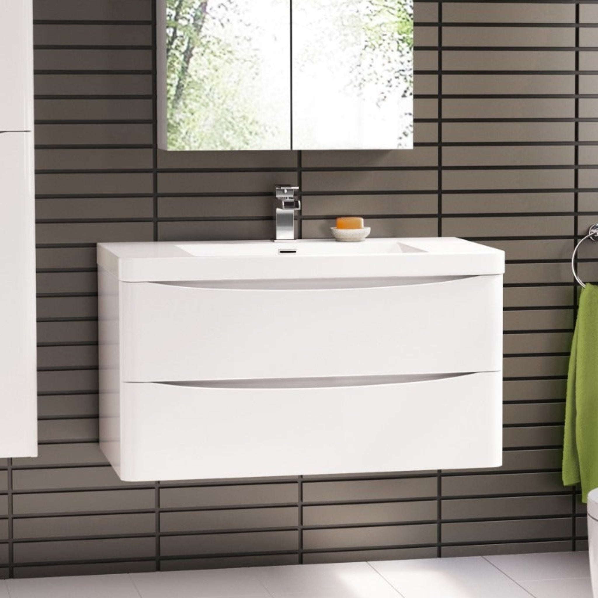 BELBAGNO ANCONA GLOSS WHITE 1200MM SINGLE BOWL WALL HUNG VANITY AND BASIN