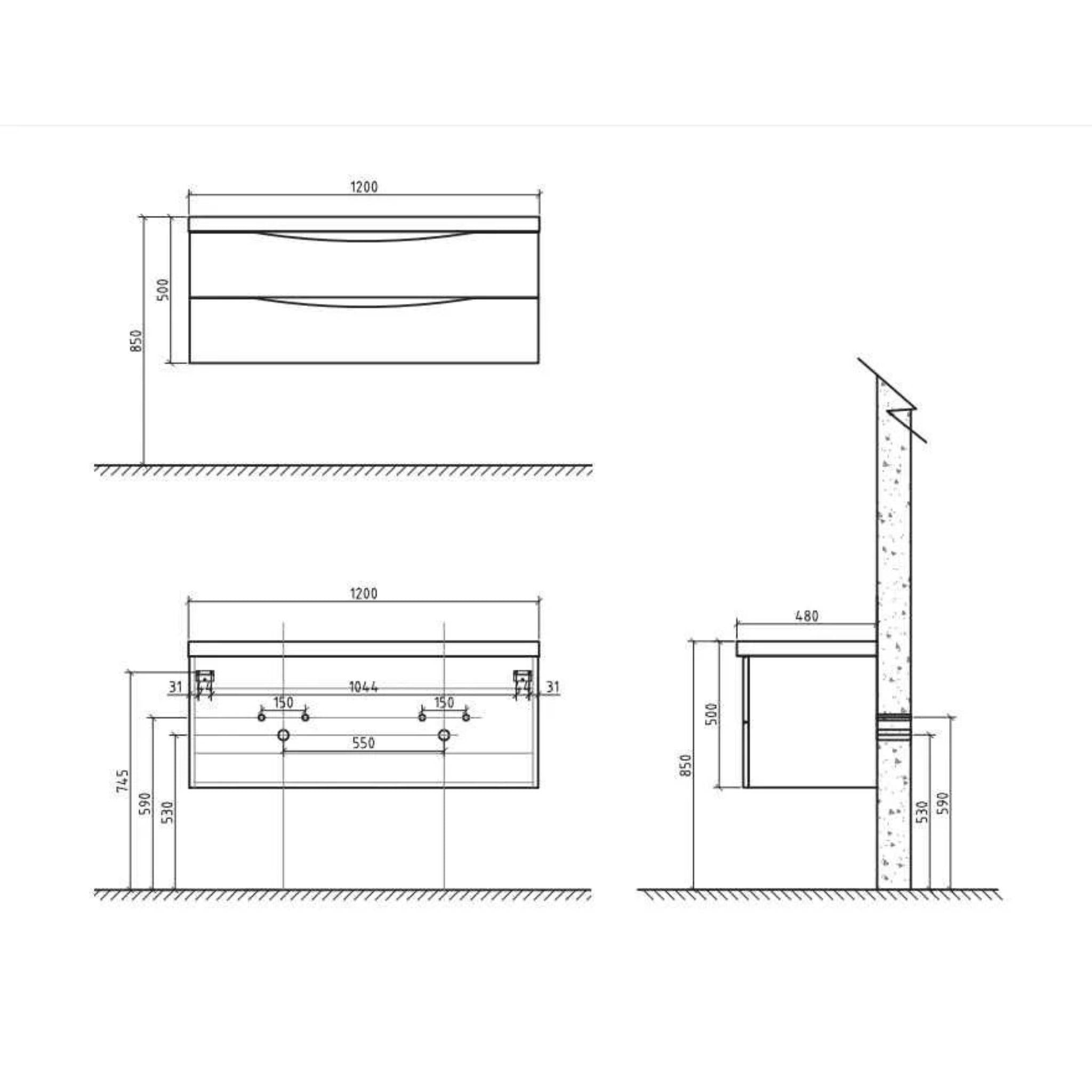 BELBAGNO ANCONA GLOSS WHITE 1200MM SINGLE BOWL WALL HUNG VANITY AND BASIN