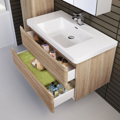 BELBAGNO ANCONA WHITE OAK 1200MM SINGLE BOWL WALL HUNG VANITY AND BASIN