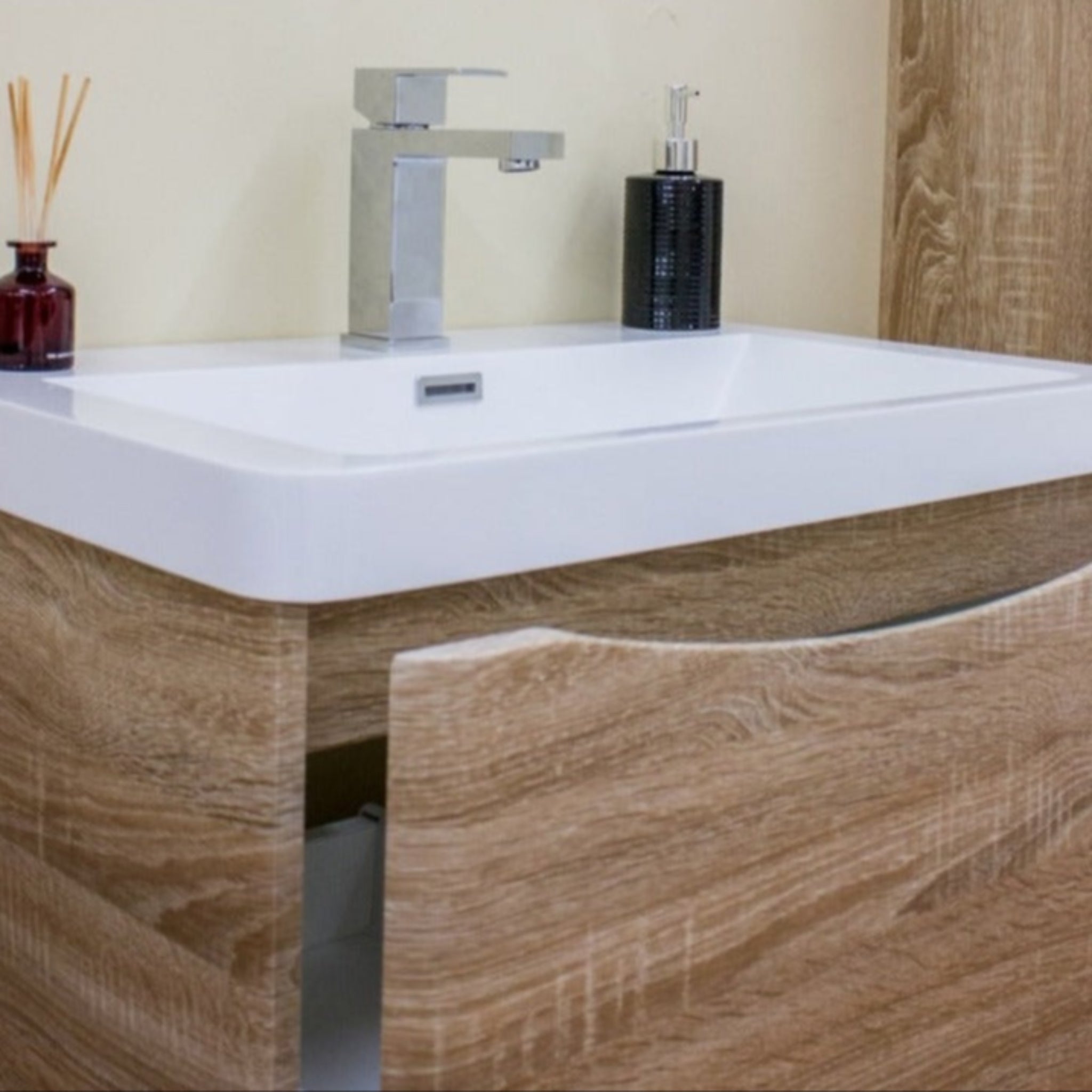 BELBAGNO ANCONA WHITE OAK 1200MM SINGLE BOWL WALL HUNG VANITY AND BASIN