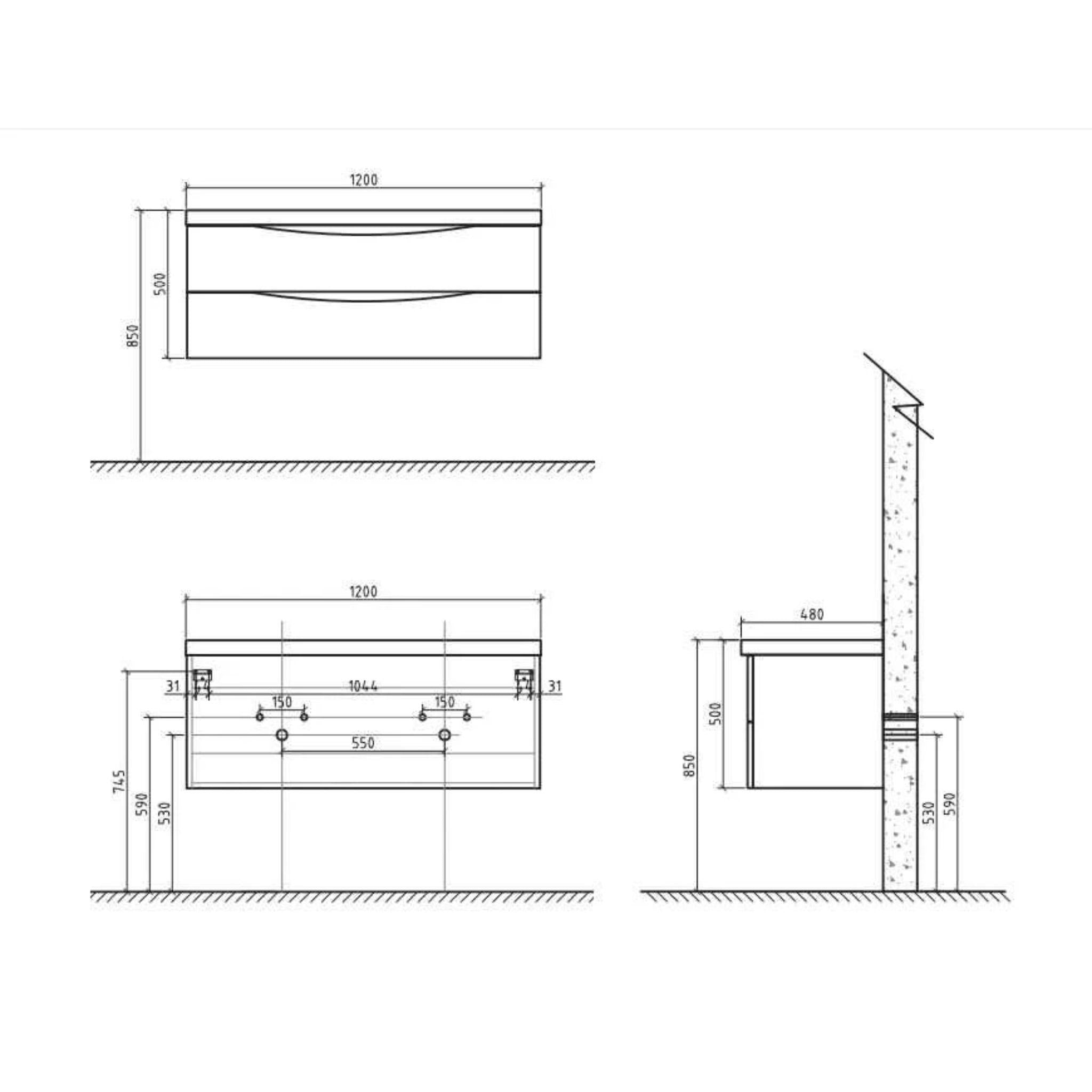 BELBAGNO ANCONA WHITE OAK 1200MM SINGLE BOWL WALL HUNG VANITY AND BASIN