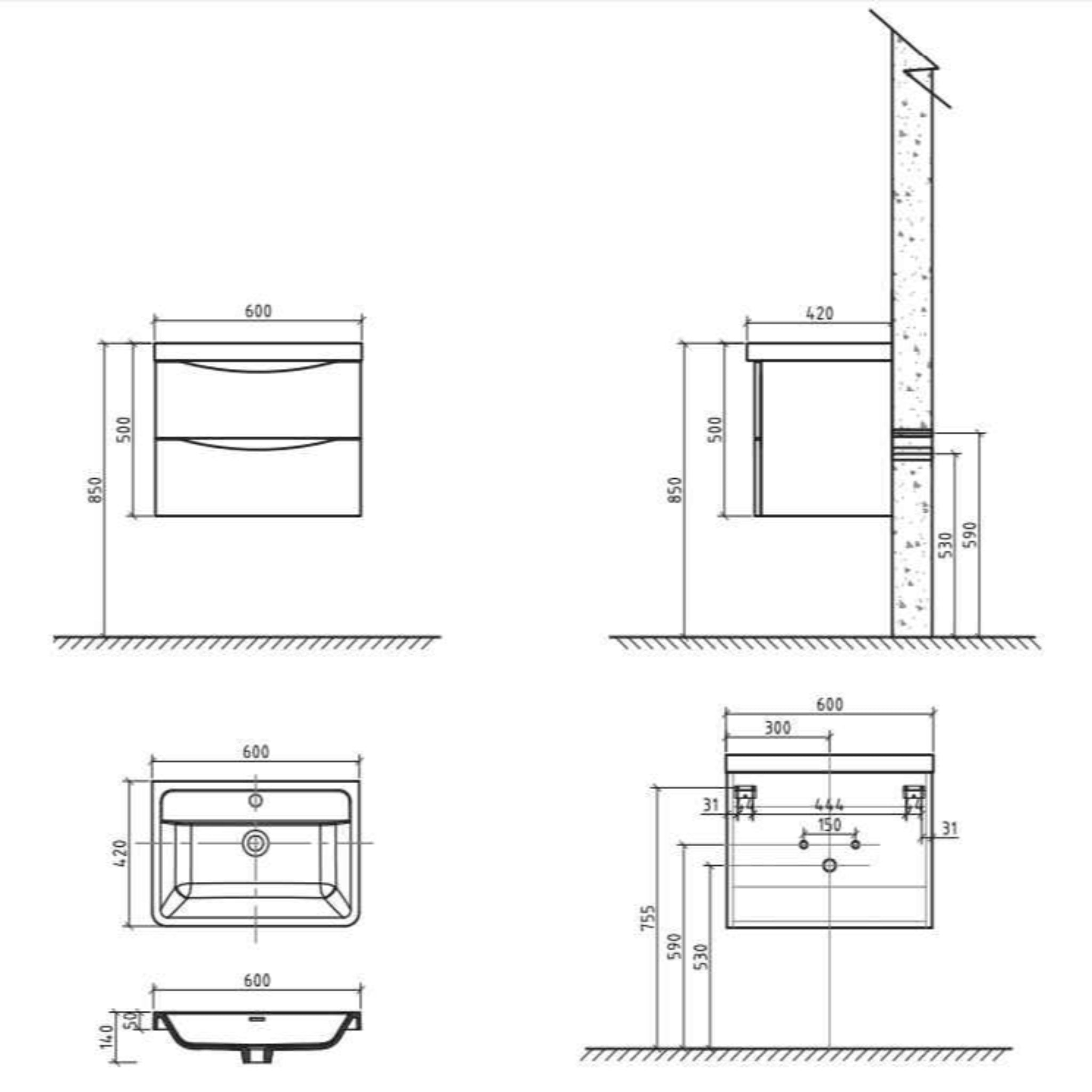 BELBAGNO ANCONA ROSE WOOD 600MM SINGLE BOWL WALL HUNG VANITY AND BASIN