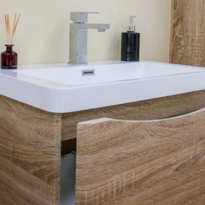 BELBAGNO ANCONA WHITE OAK 600MM SINGLE BOWL WALL HUNG VANITY AND BASIN