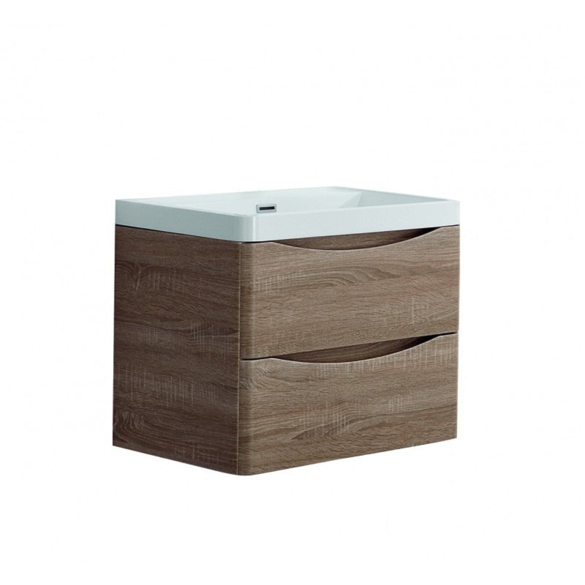 BELBAGNO ANCONA WHITE OAK 600MM SINGLE BOWL WALL HUNG VANITY AND BASIN