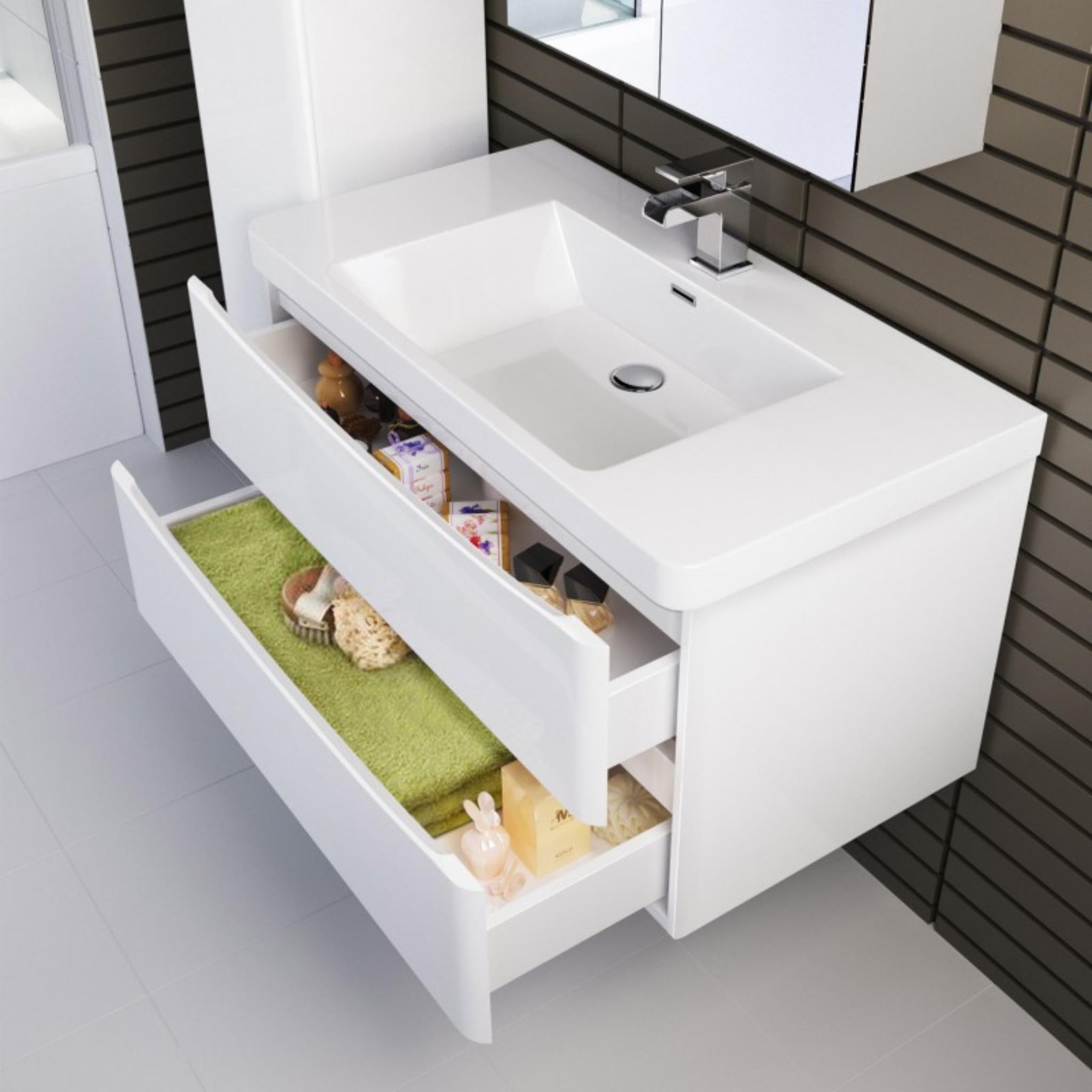 BELBAGNO ANCONA GLOSS WHITE 900MM SINGLE BOWL WALL HUNG VANITY AND BASIN