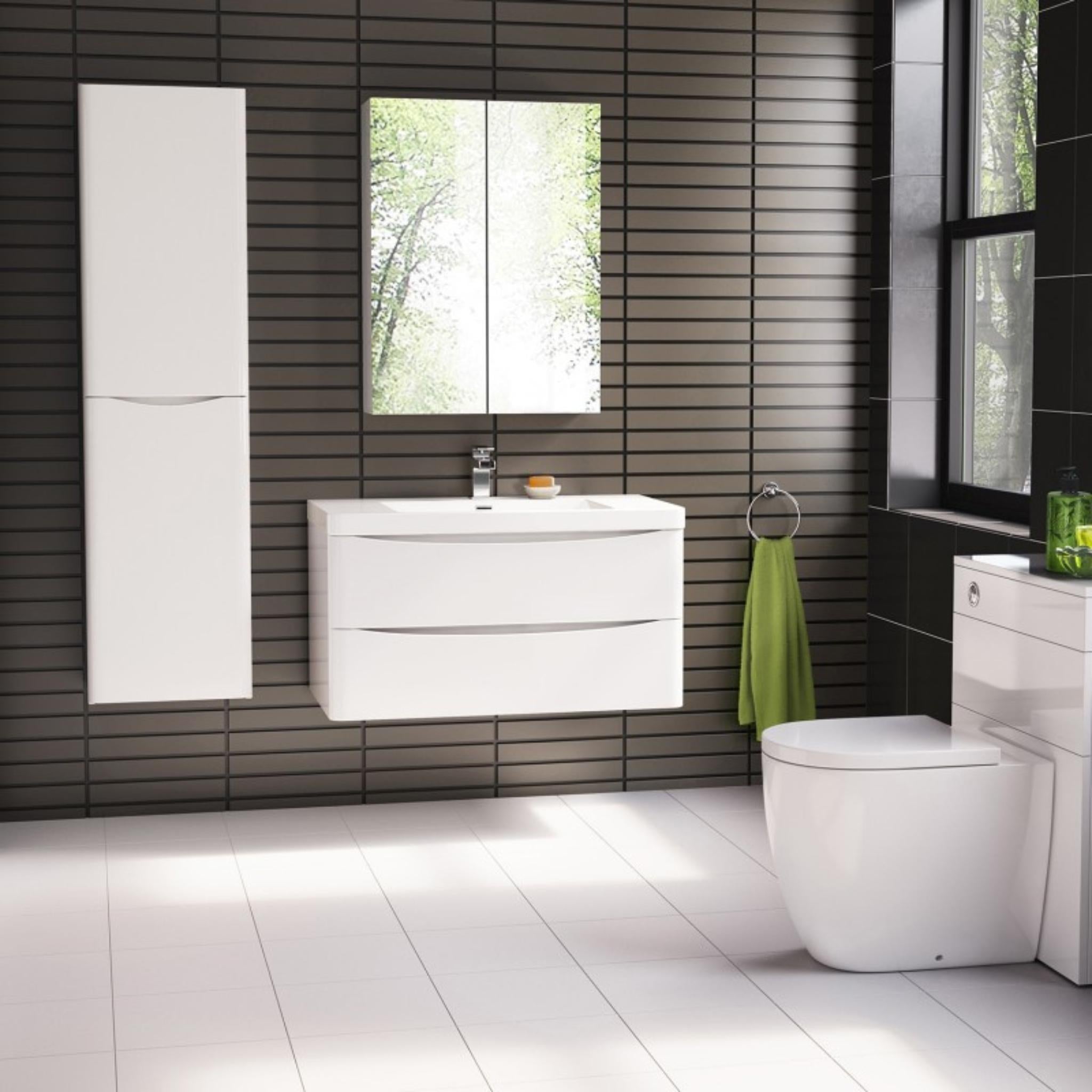 BELBAGNO ANCONA GLOSS WHITE 900MM SINGLE BOWL WALL HUNG VANITY AND BASIN