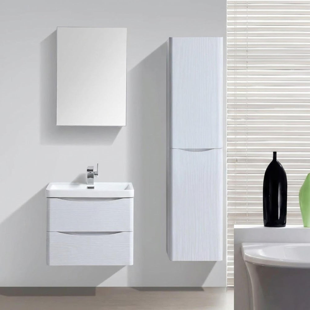 BELBAGNO ANCONA WHITE WOOD WALL HUNG TALL BOY 400MM X 1500MM