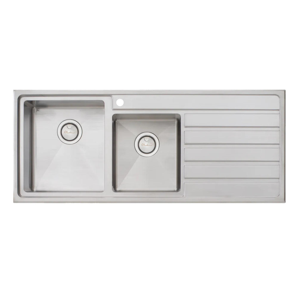 OLIVERI APOLLO 1 & 3/4 BOWL TOPMOUNT KITCHEN SINK WITH TAPHOLE & DRAINER STAINLESS STEEL 1200MM