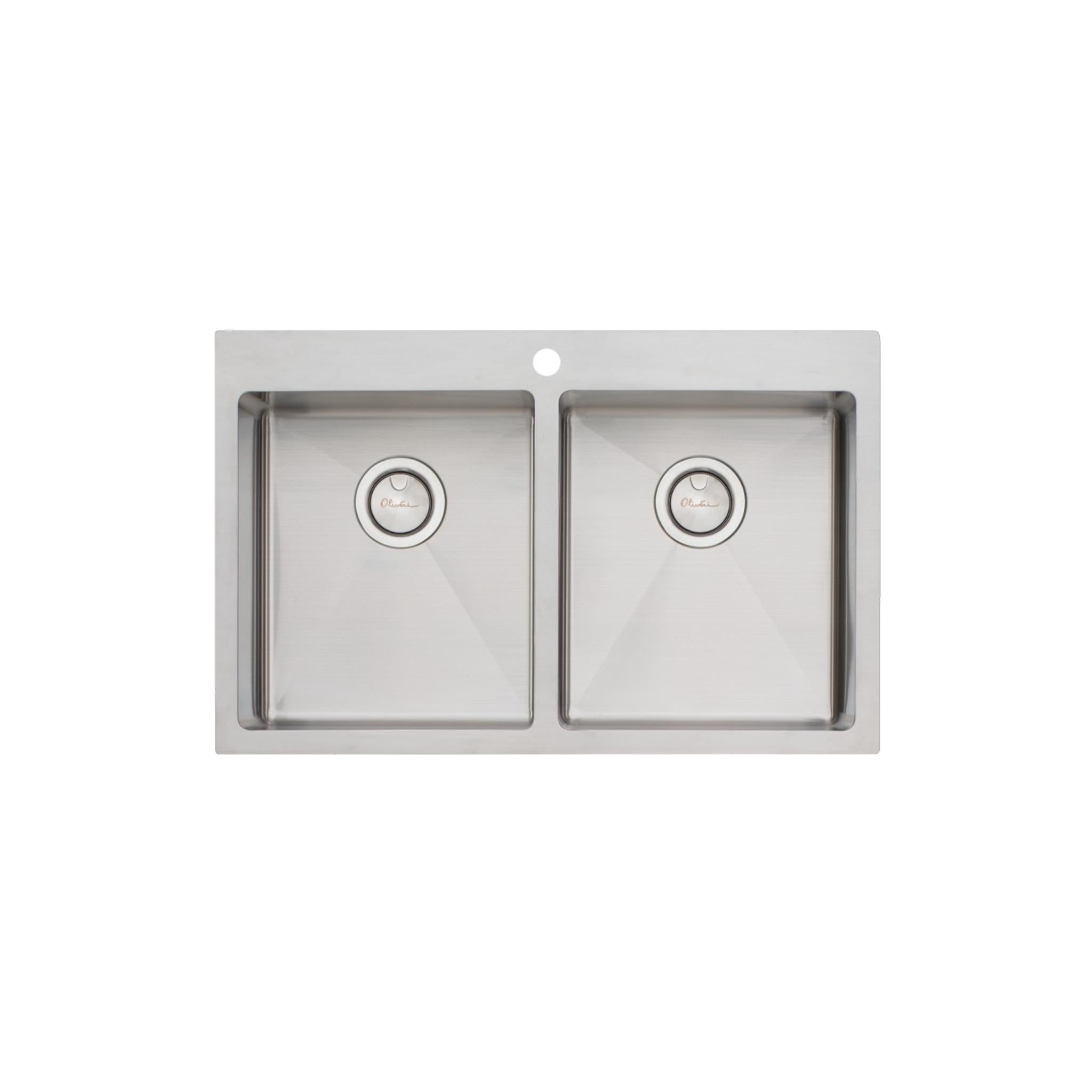 OLIVERI APOLLO DOUBLE BOWL KITCHEN SINK WITH TAPHOLE STAINLESS STEEL 800MM