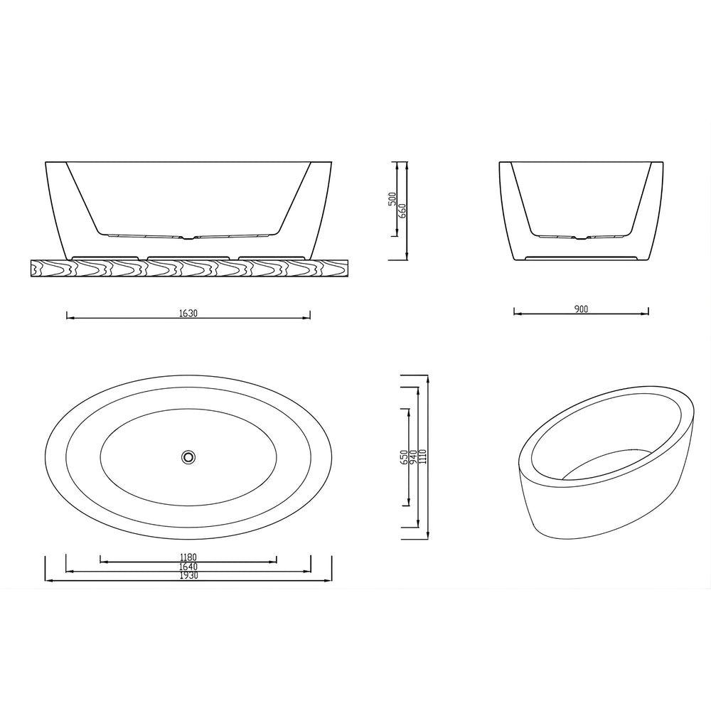 BROADWAY APLAUSO FREESTANDING BATHTUB GLOSS WHITE (AVAILABLE IN 1800MM AND 1930MM)