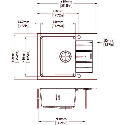 AQUAPERLA CARYSIL CITY SINGLE BOWL GRANITE KITCHEN SINK WITH DRAIN BOARD WHITE 650MM