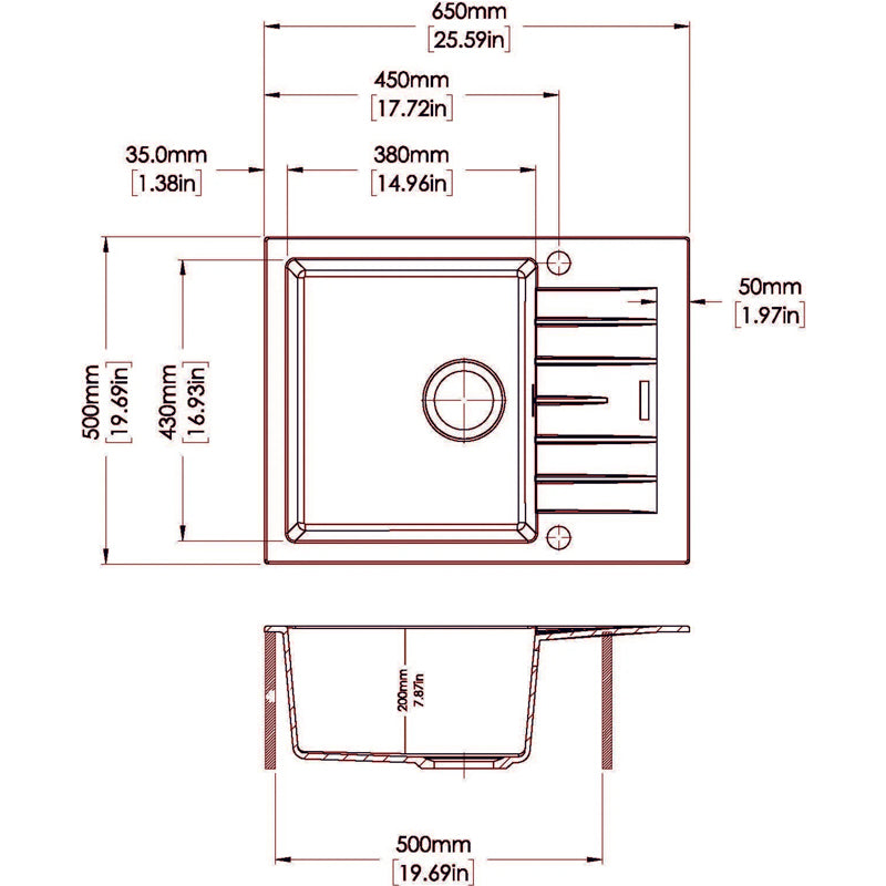AQUAPERLA CARYSIL CITY SINGLE BOWL GRANITE KITCHEN SINK WITH DRAIN BOARD WHITE 650MM