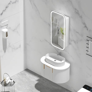 AQUAPERLA CARYSIL EARLS MATTE WHITE SQUIRCLE LED SHAVING CABINET 450X900MM