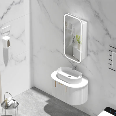 AQUAPERLA CARYSIL EARLS MATTE WHITE SQUIRCLE LED SHAVING CABINET 450X900MM