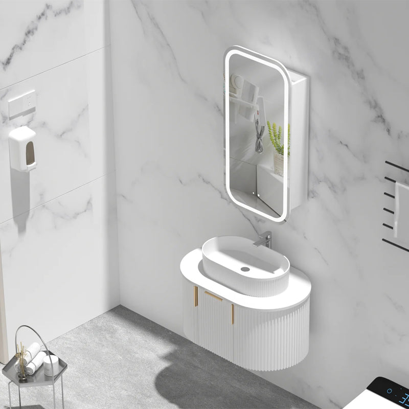 AQUAPERLA CARYSIL EARLS MATTE WHITE SQUIRCLE LED SHAVING CABINET 450X900MM